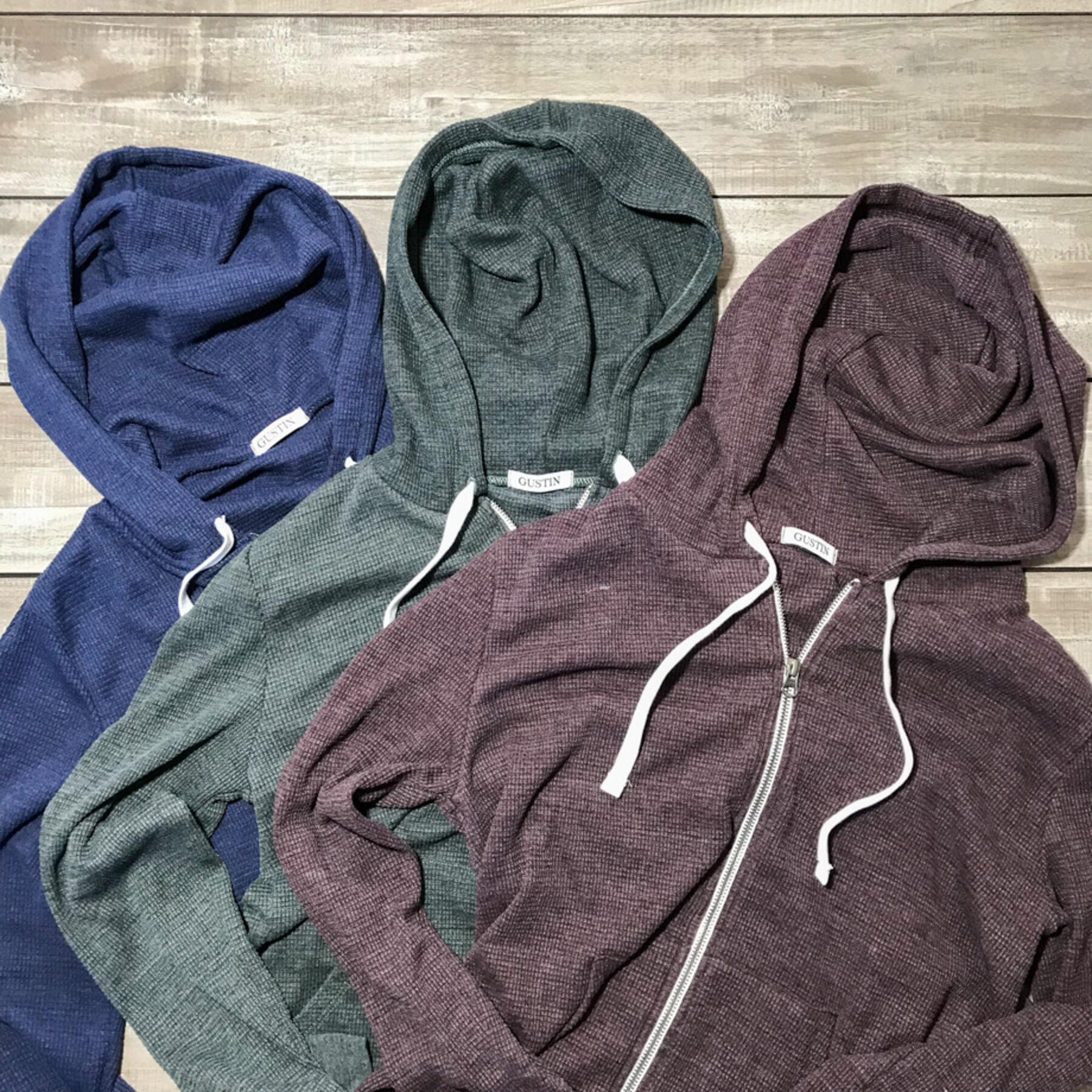 gustin waffle zip hoodie classic collection (navy, forest, oxblood)