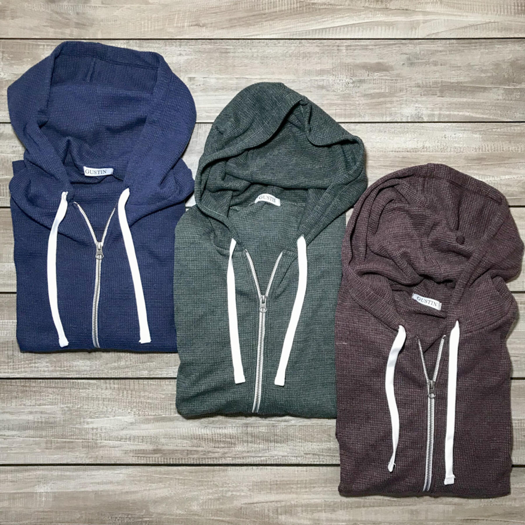 gustin waffle zip hoodie classic collection (navy, forest, oxblood)