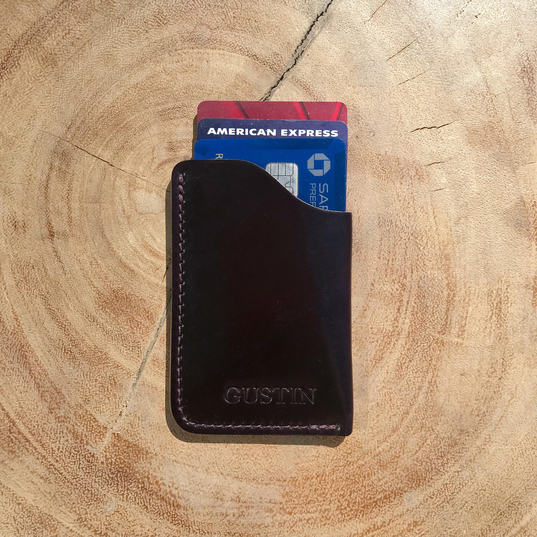 gustin #8 horween shell cordovan corner wallet