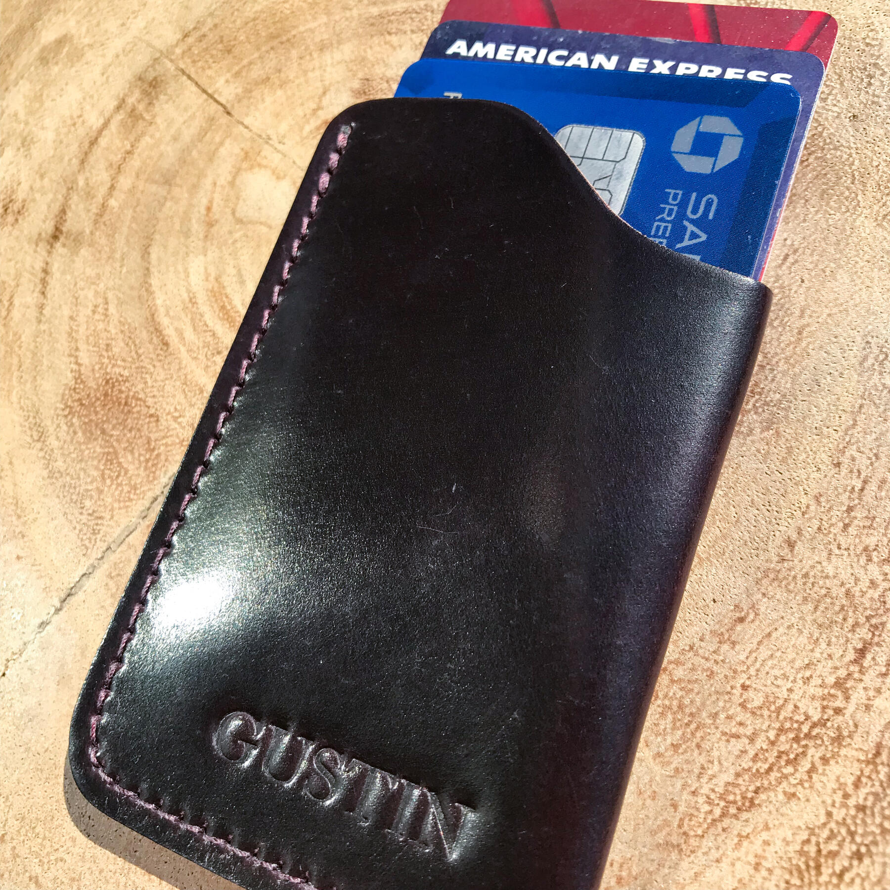 gustin #8 horween shell cordovan corner wallet