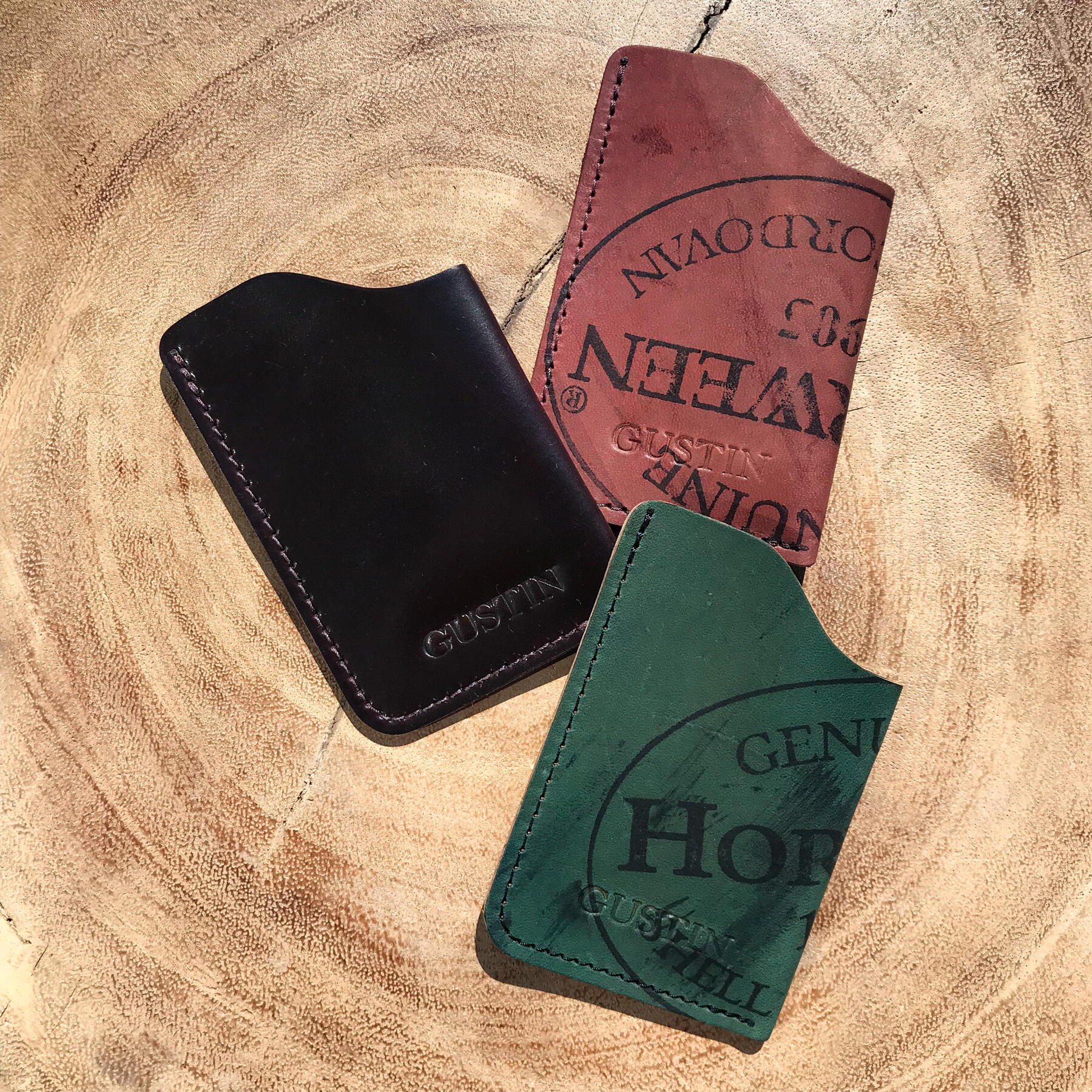gustin #8 horween shell cordovan corner wallet