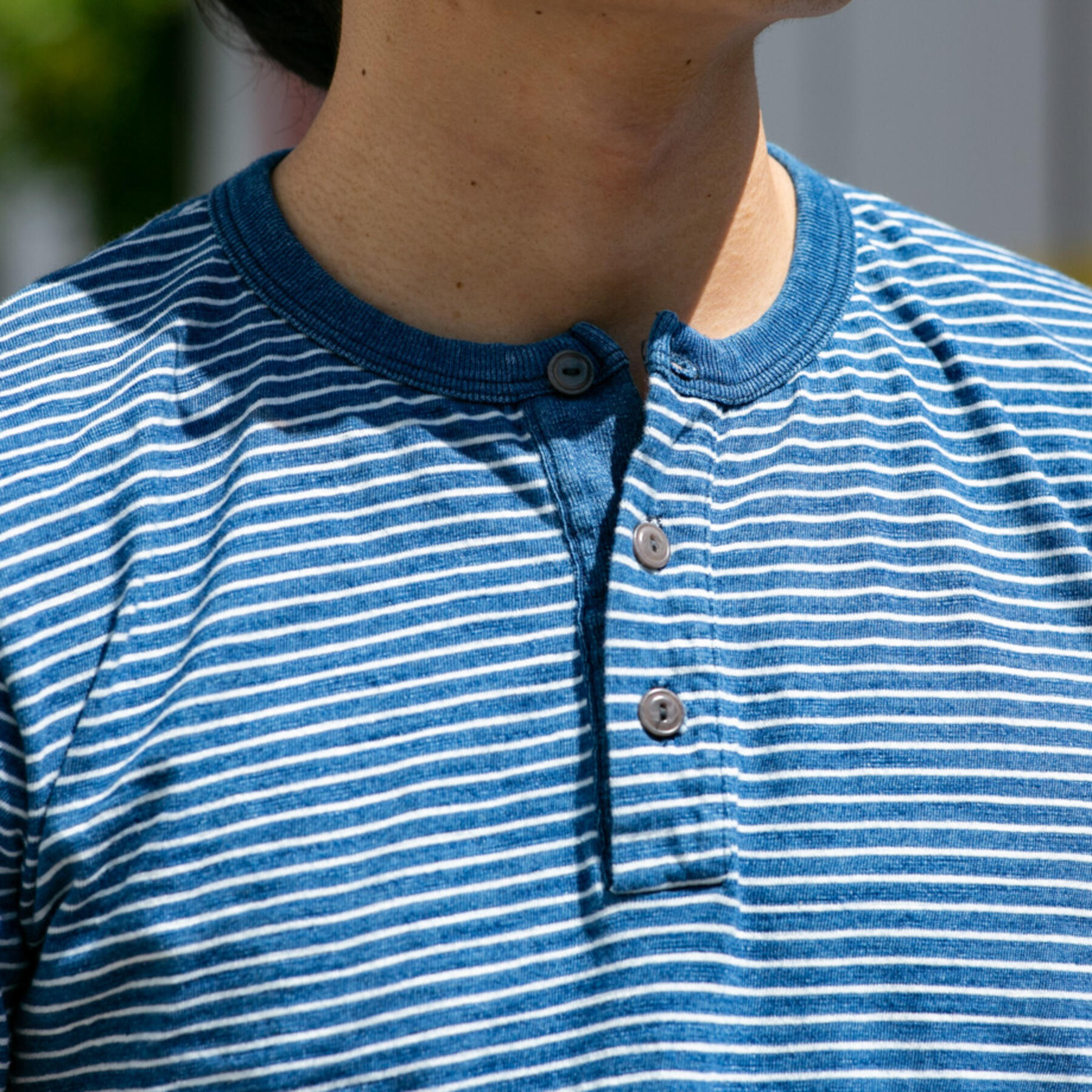 gustin vintage indigo stripe short sleeve henley