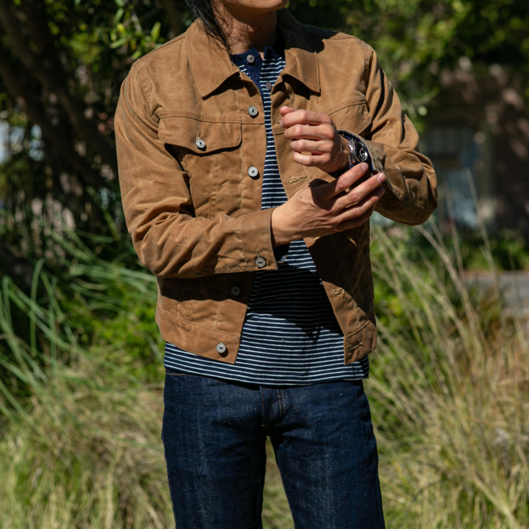 gustin trucker jacket - waxed brown