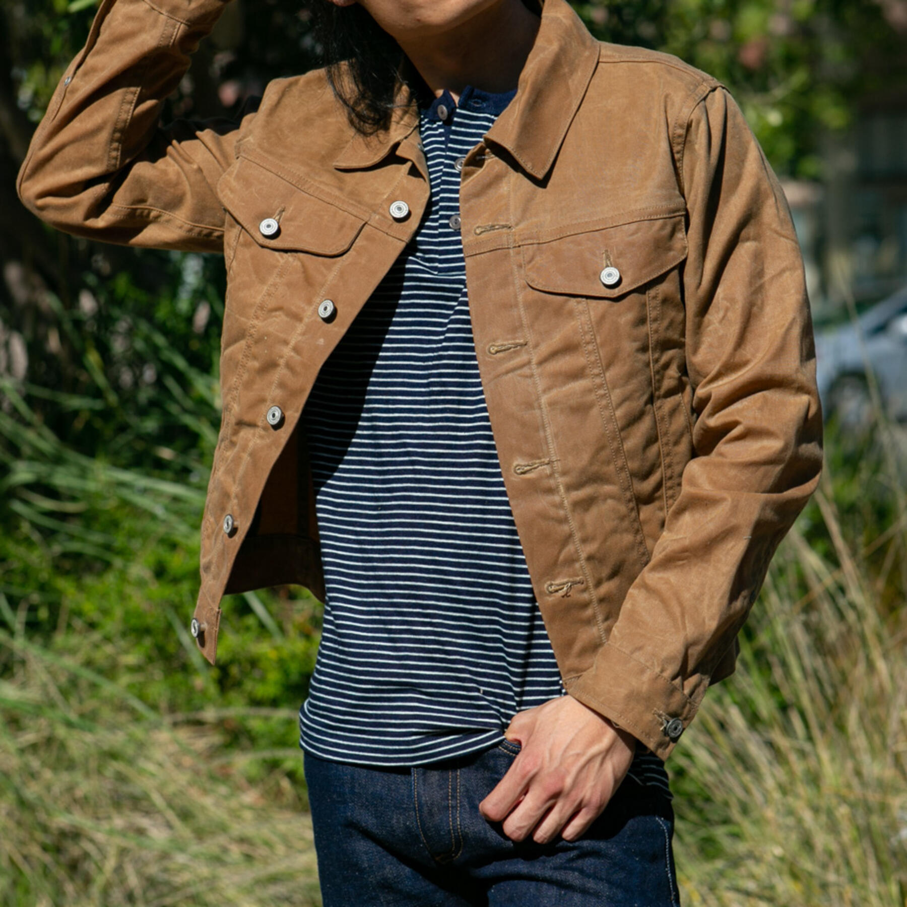 gustin trucker jacket - waxed brown