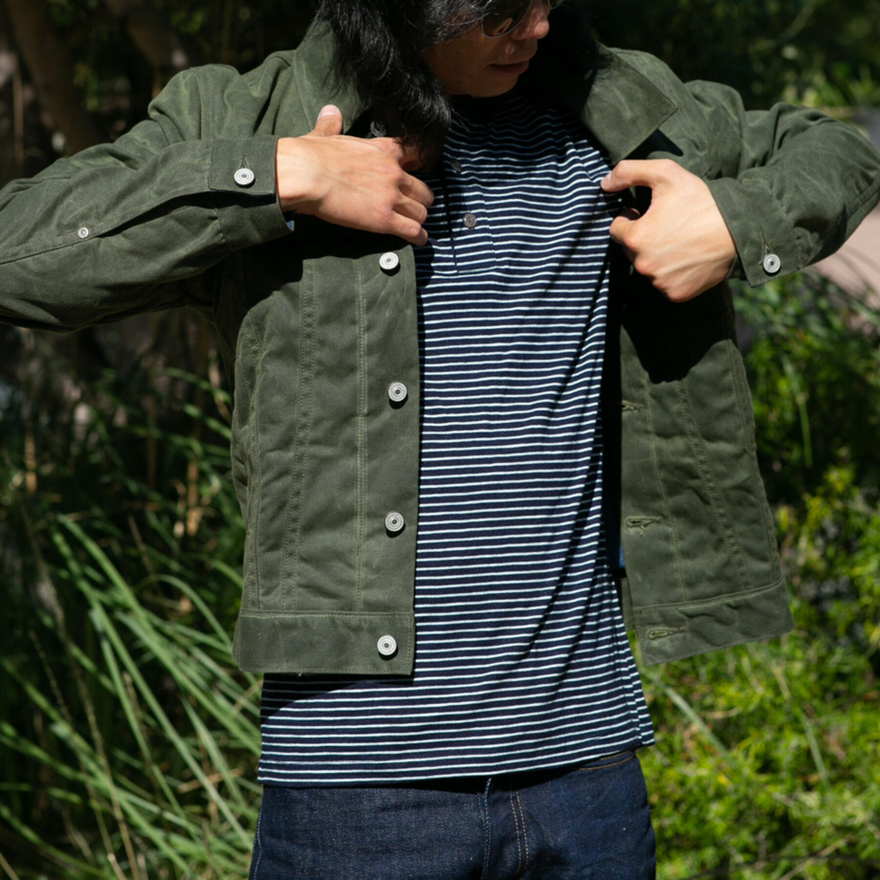 gustin trucker jacket - waxed olive
