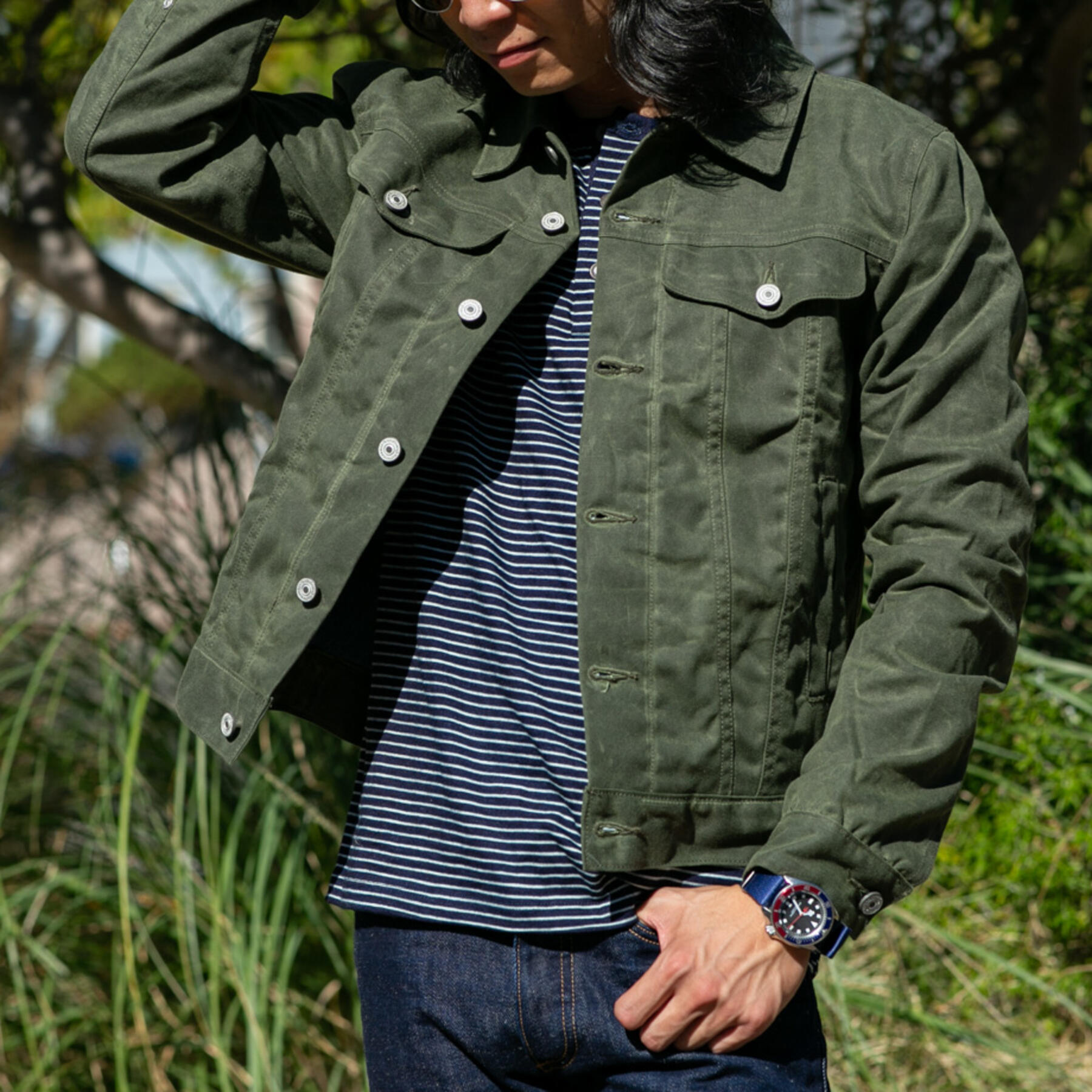 gustin trucker jacket - waxed olive