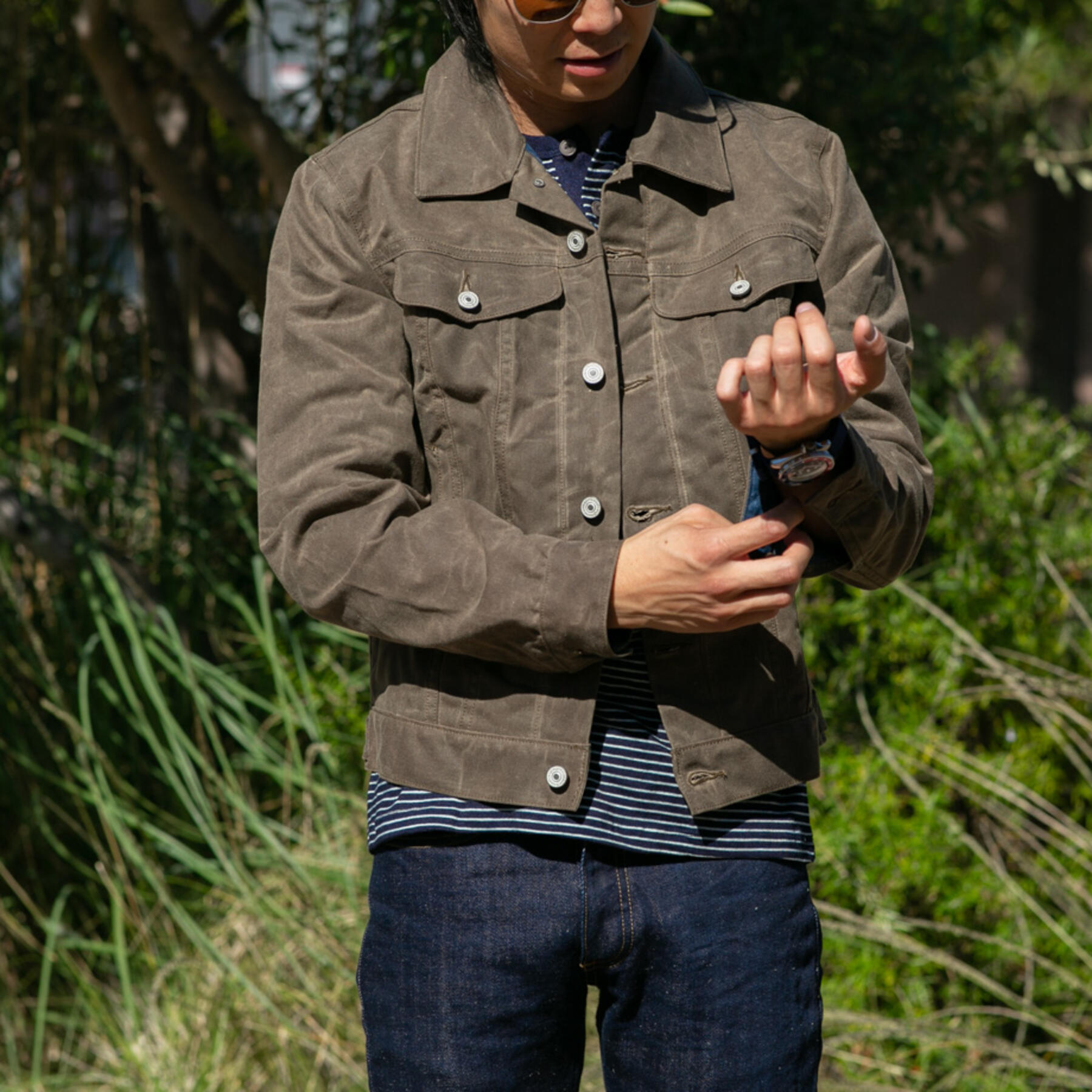 gustin trucker jacket - waxed dark oak