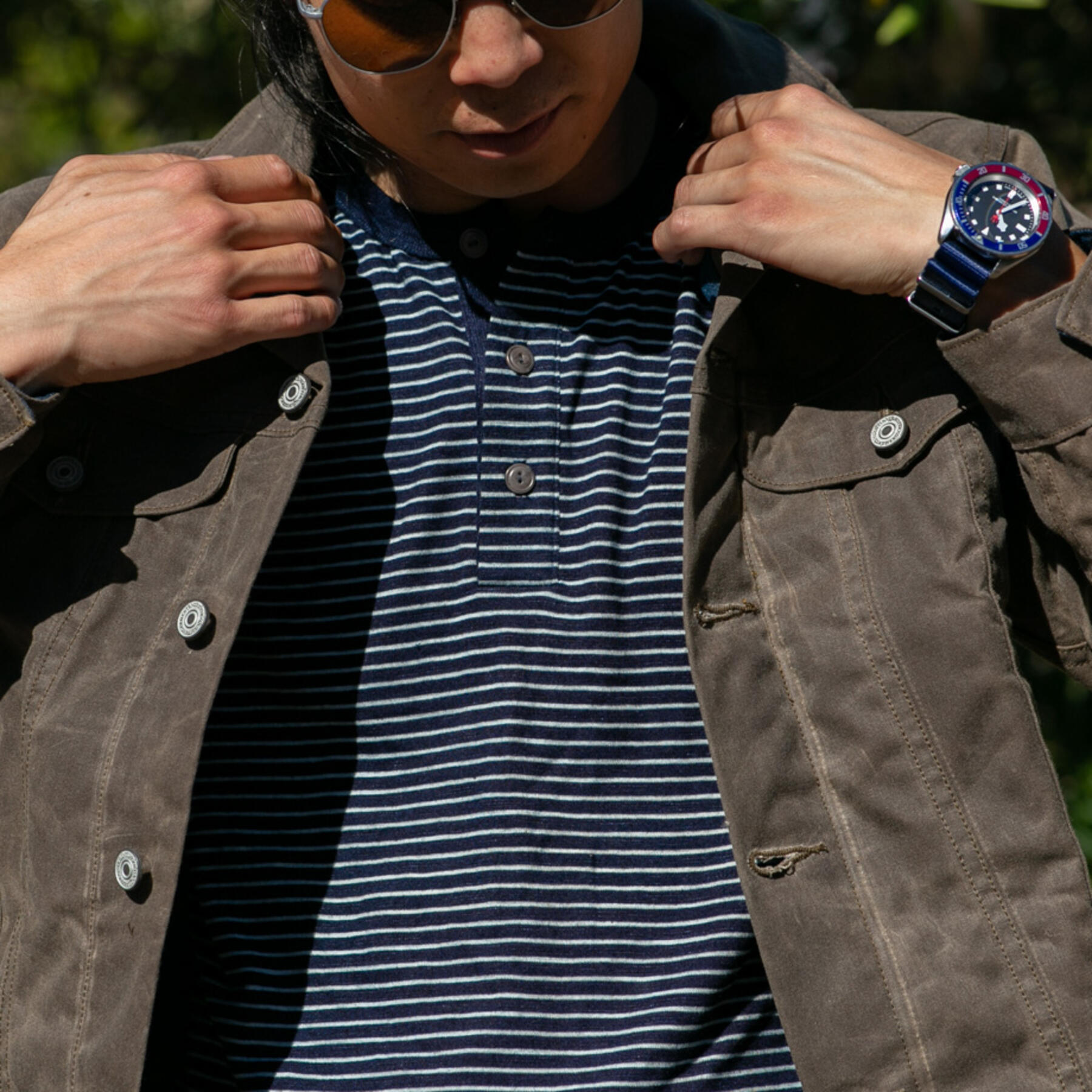 gustin trucker jacket - waxed dark oak