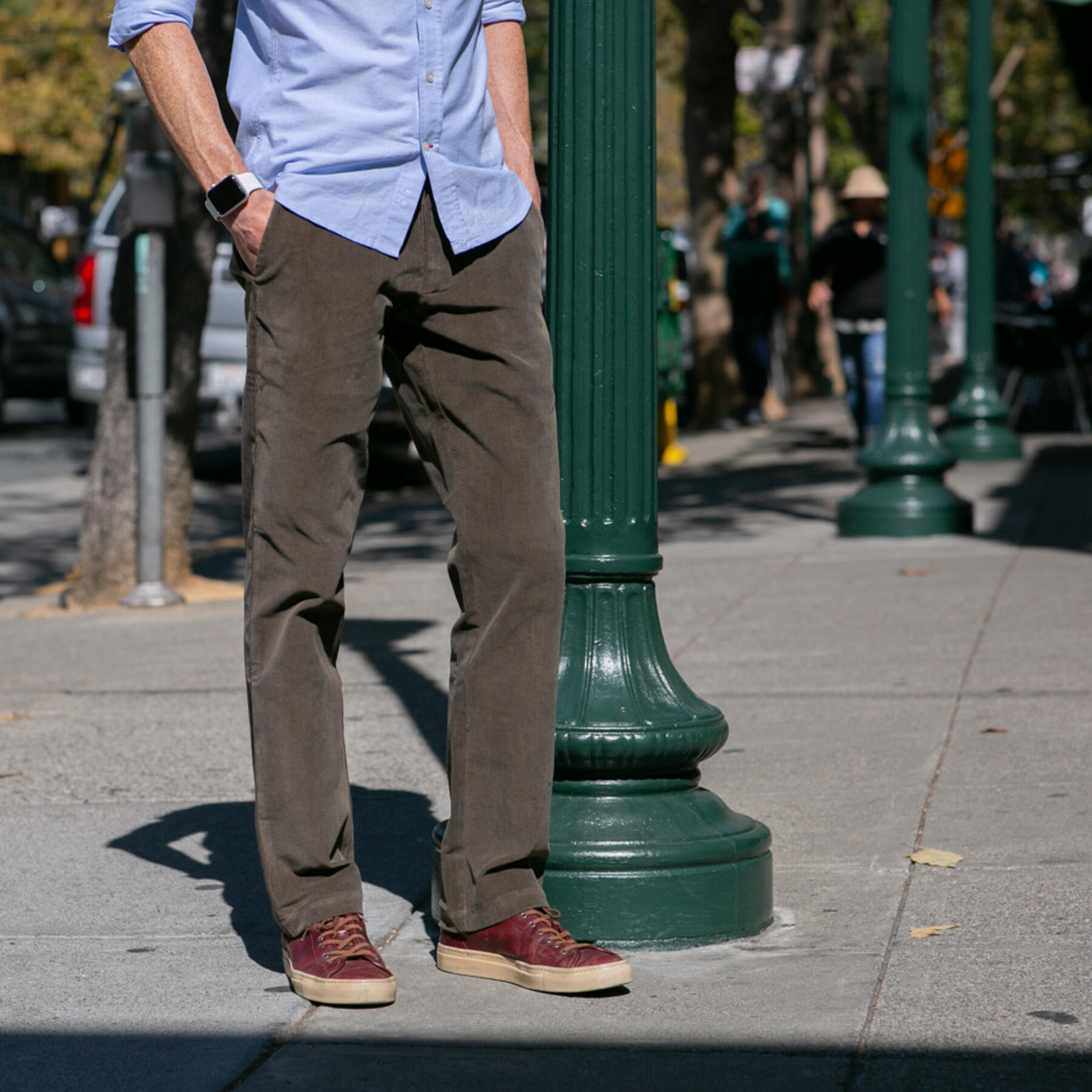 gustin #203 wool stretch corduroy chinos - olive drab