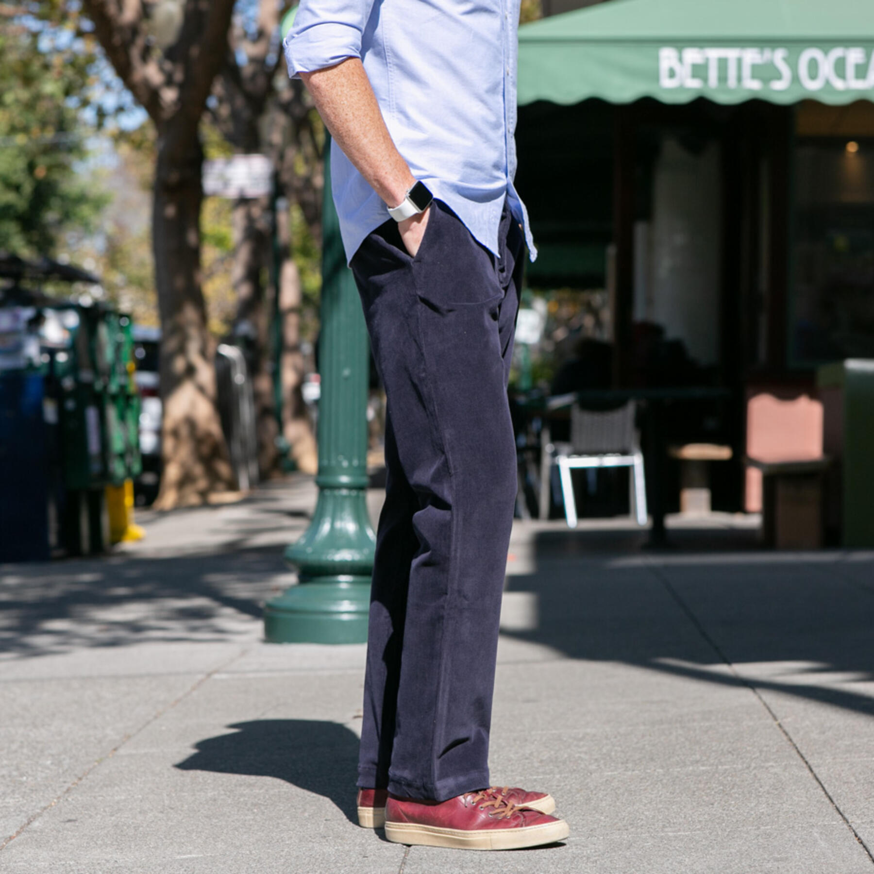 gustin #202 wool stretch corduroy chinos - navy