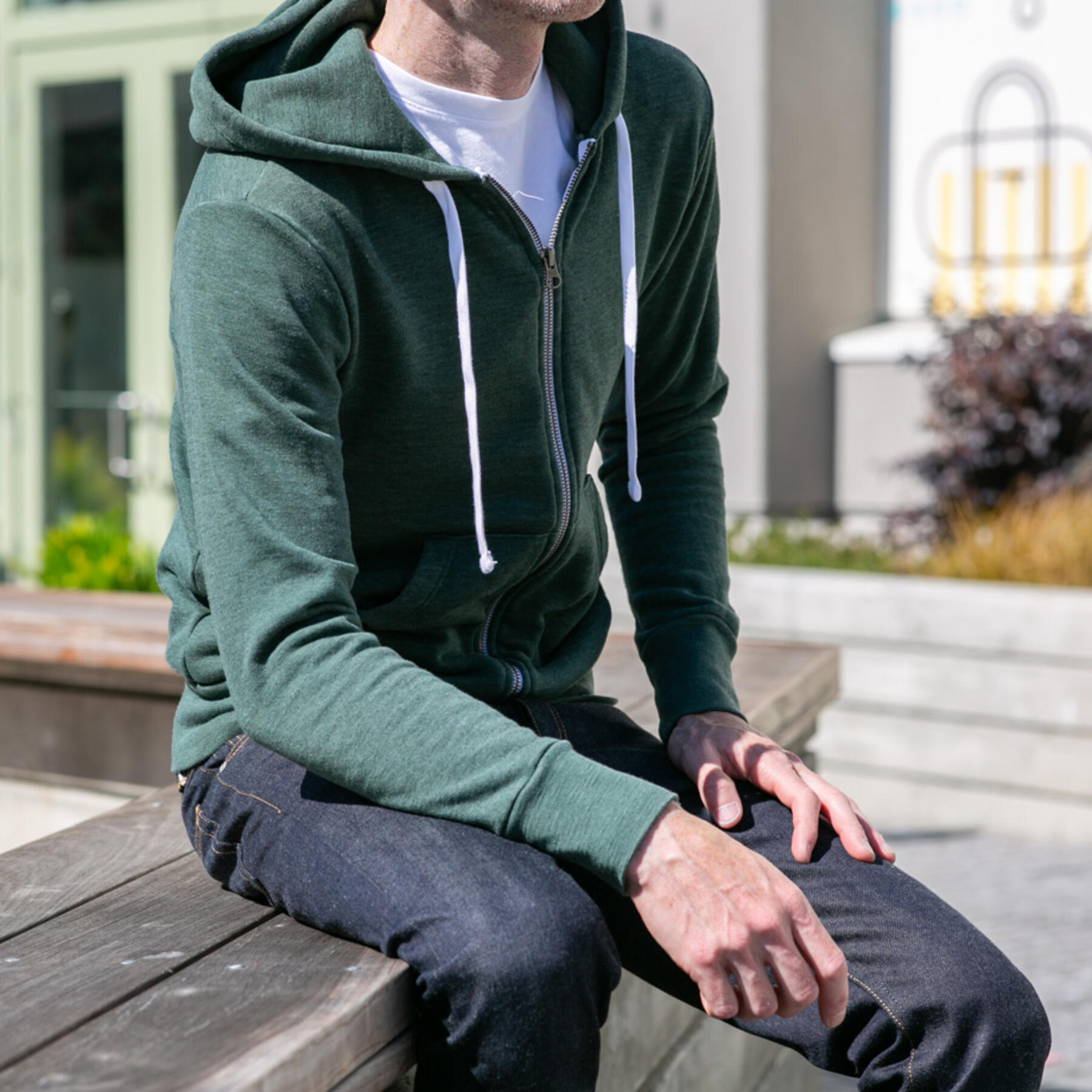 gustin twisted yarn fleece zip hoodie - forest