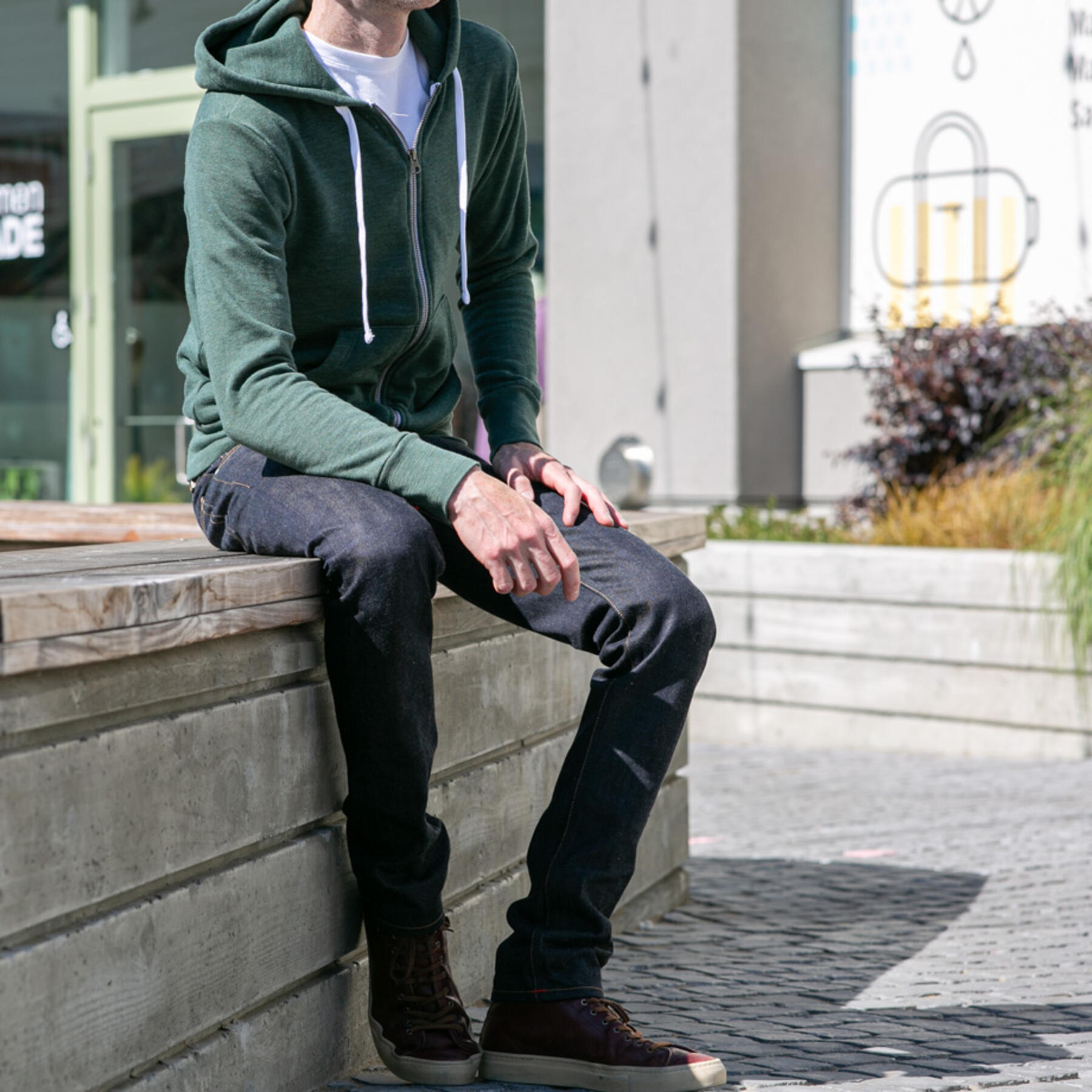 gustin twisted yarn fleece zip hoodie - forest