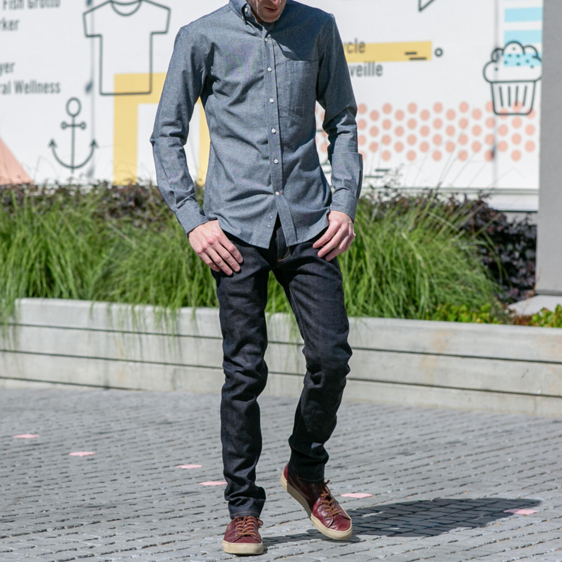 gustin #634 rainbow neps indigo chambray