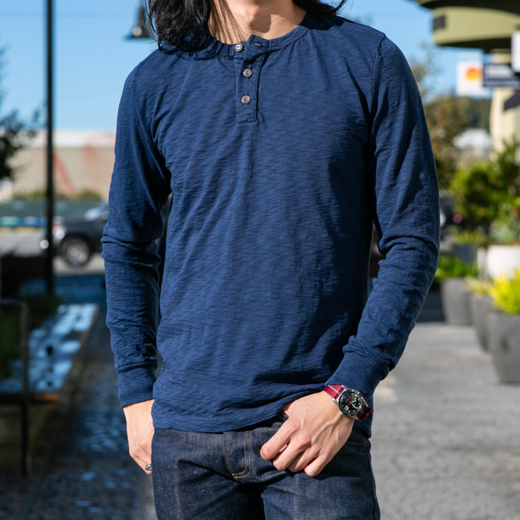 gustin big slub henley - navy