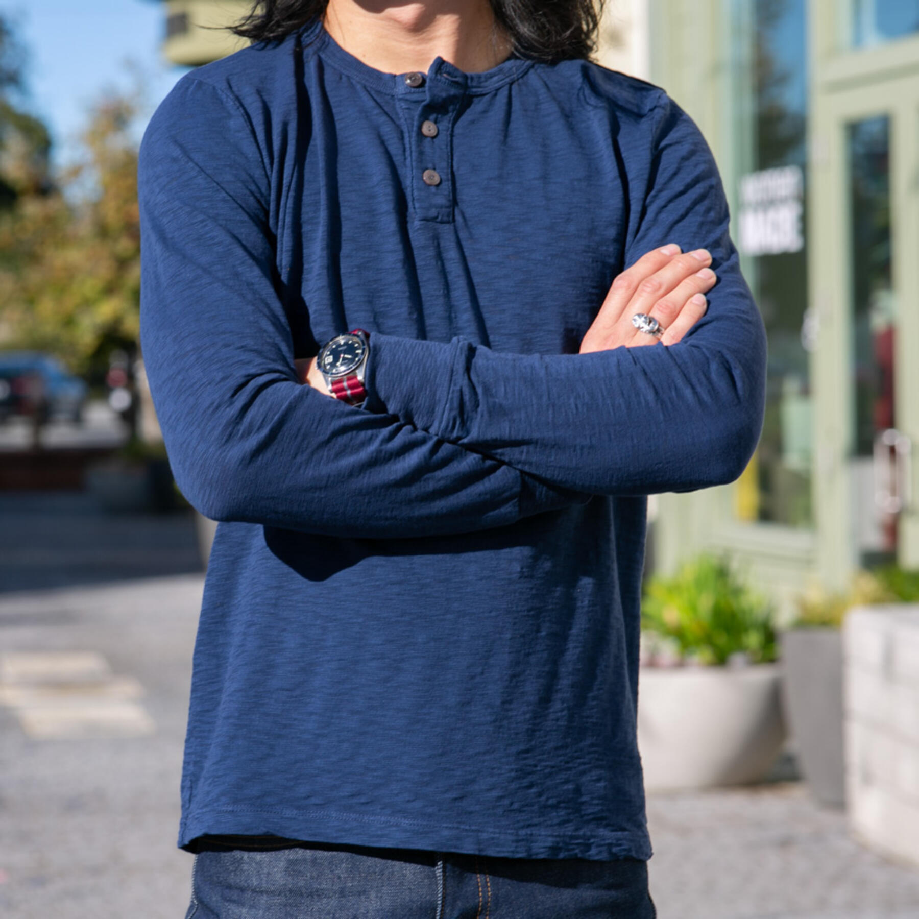 gustin big slub henley - navy