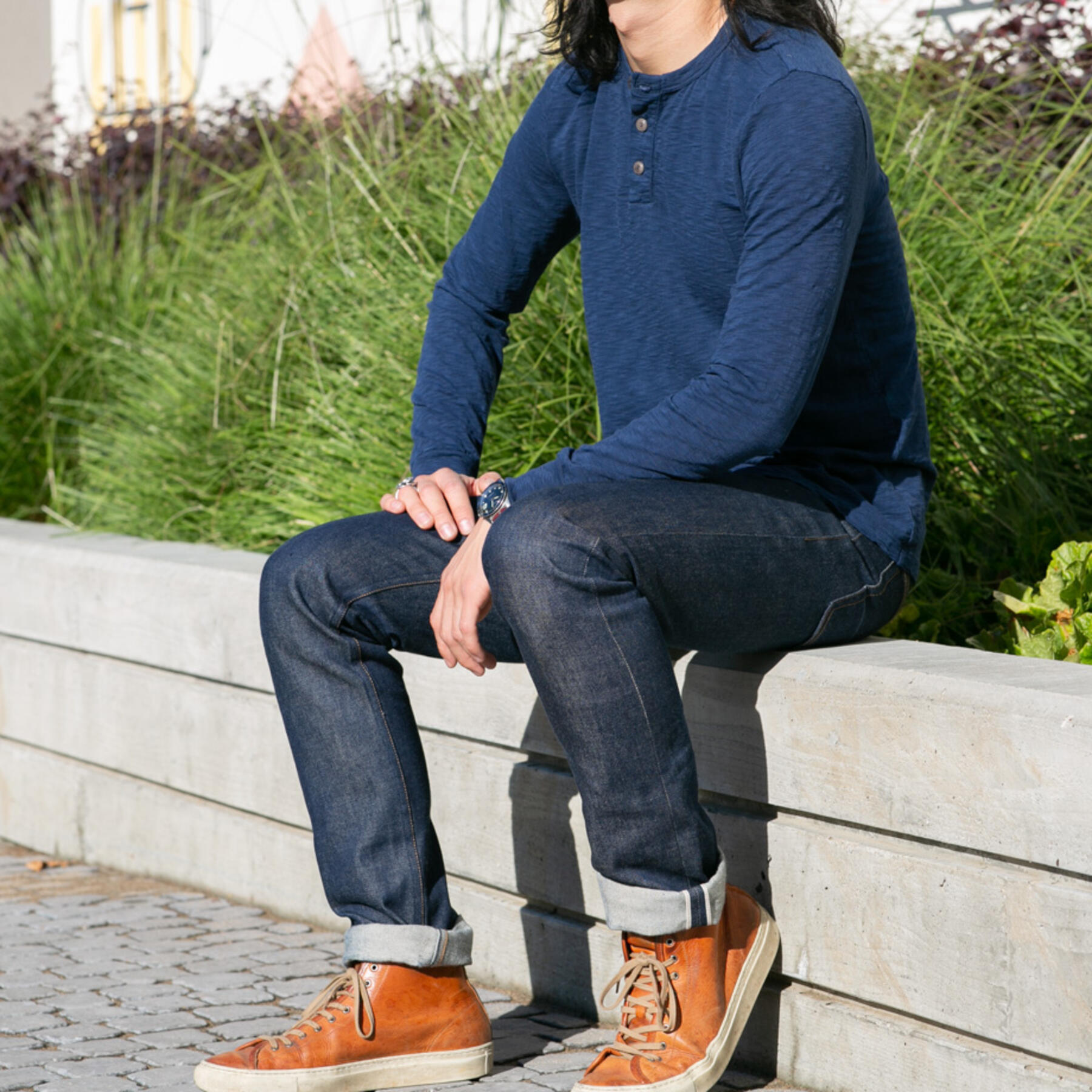 gustin big slub henley - navy