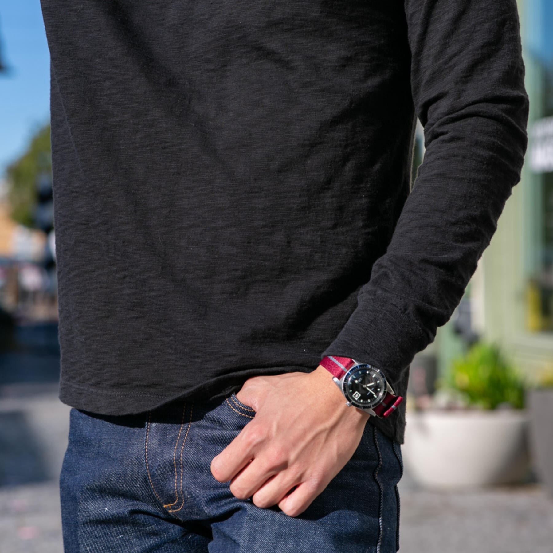 gustin big slub henley - black
