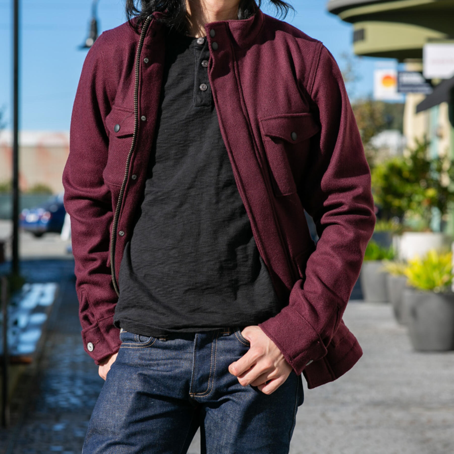 gustin big slub henley - black