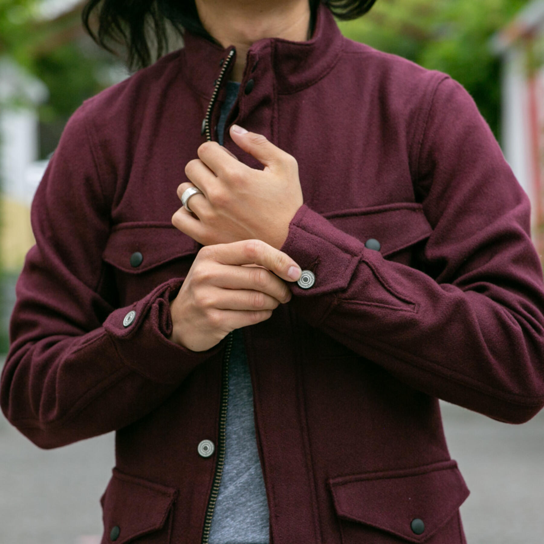 gustin burgundy wool field jacket