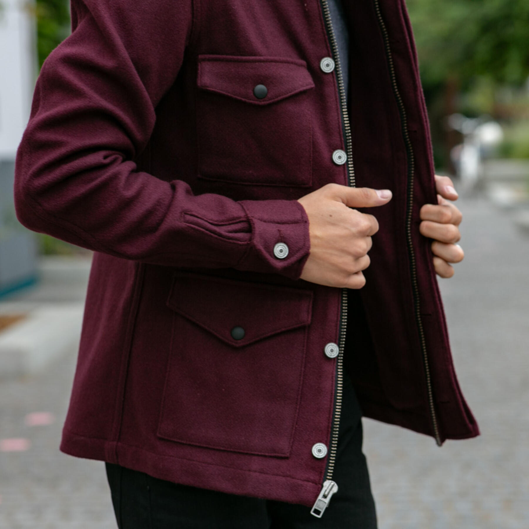 gustin burgundy wool field jacket
