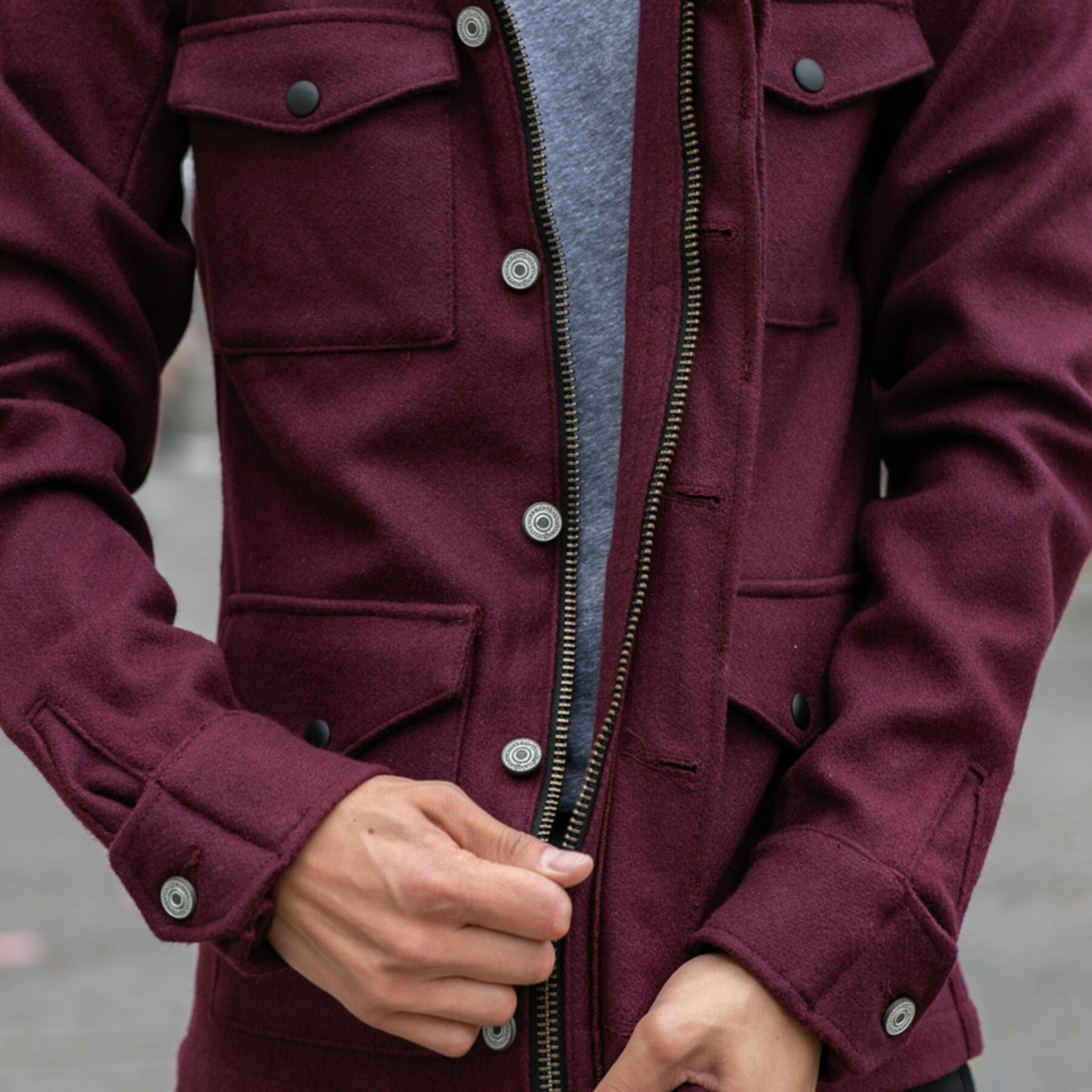 gustin burgundy wool field jacket