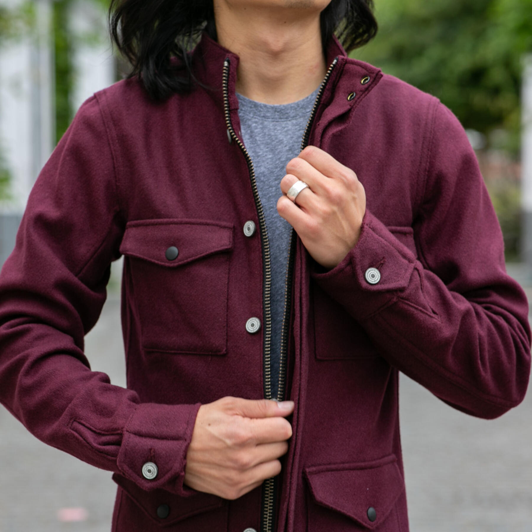 gustin burgundy wool field jacket