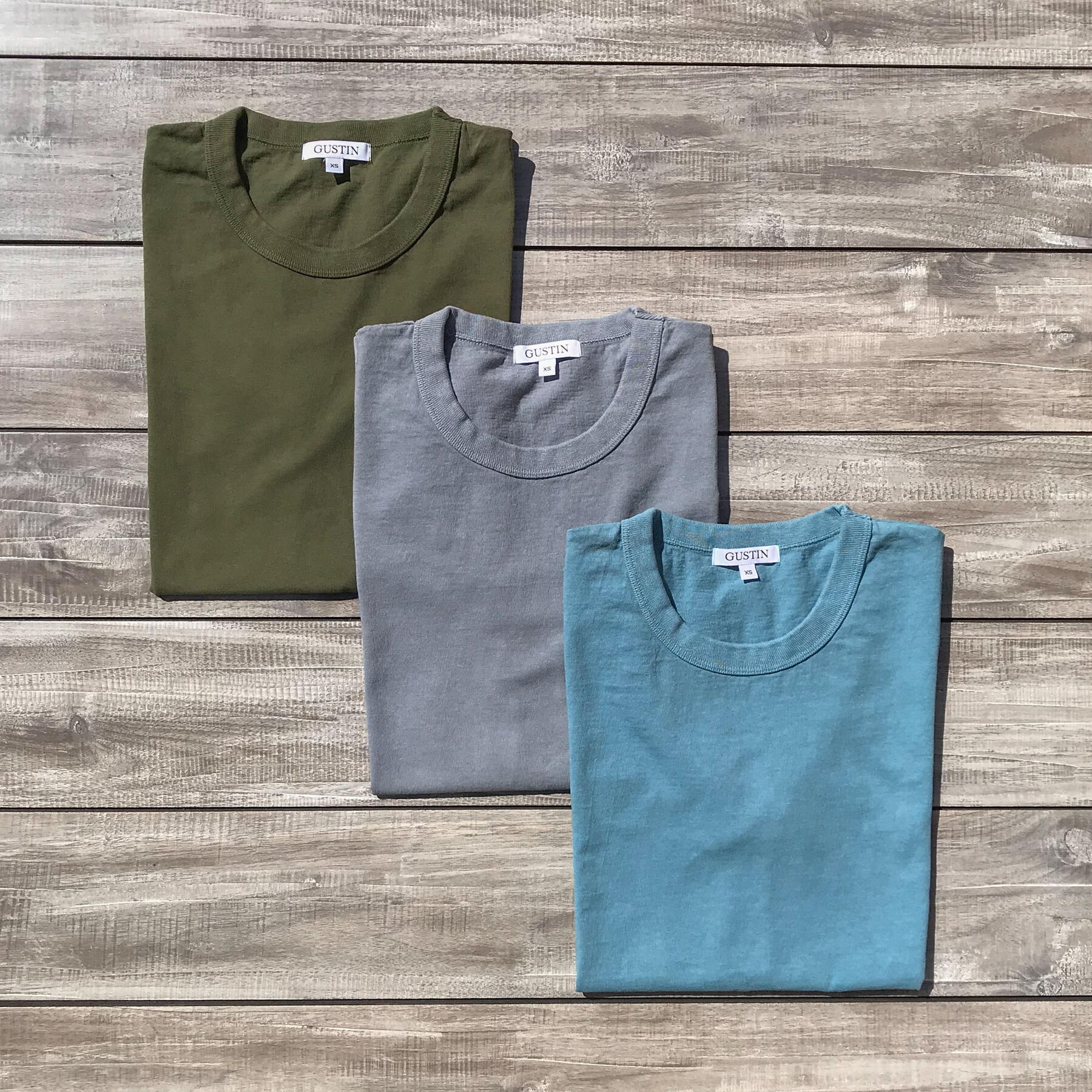 gustin heavyweight t-shirt 3 pack (army green, slate, sea blue)