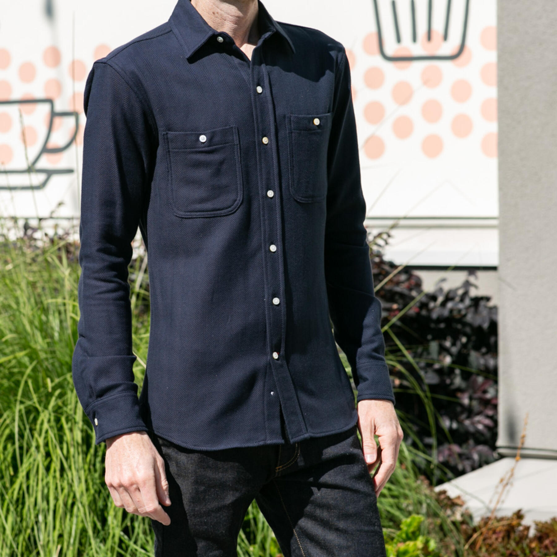 gustin #644 brushed back herringbone - navy