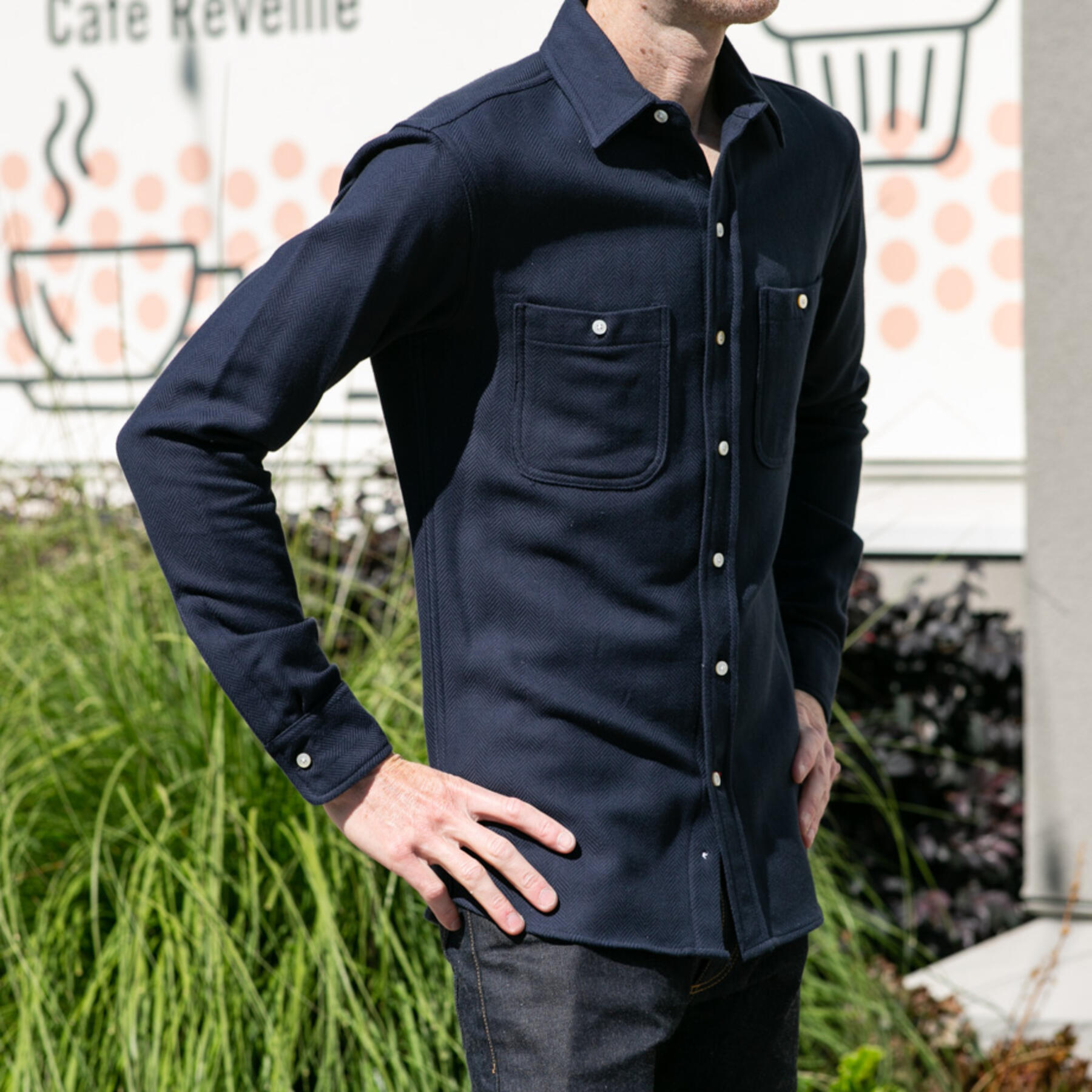 gustin #644 brushed back herringbone - navy
