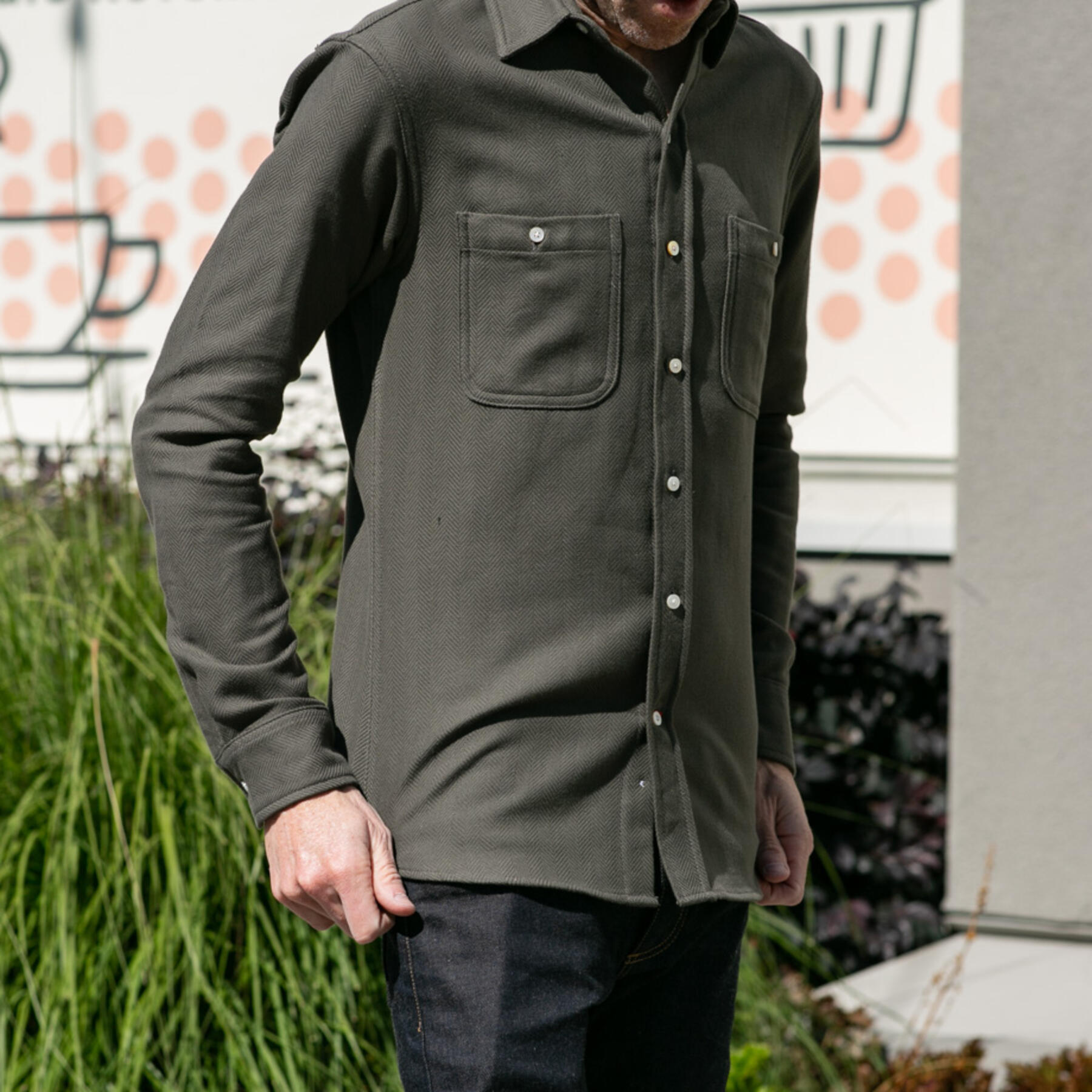 gustin #645 brushed back herringbone - olive