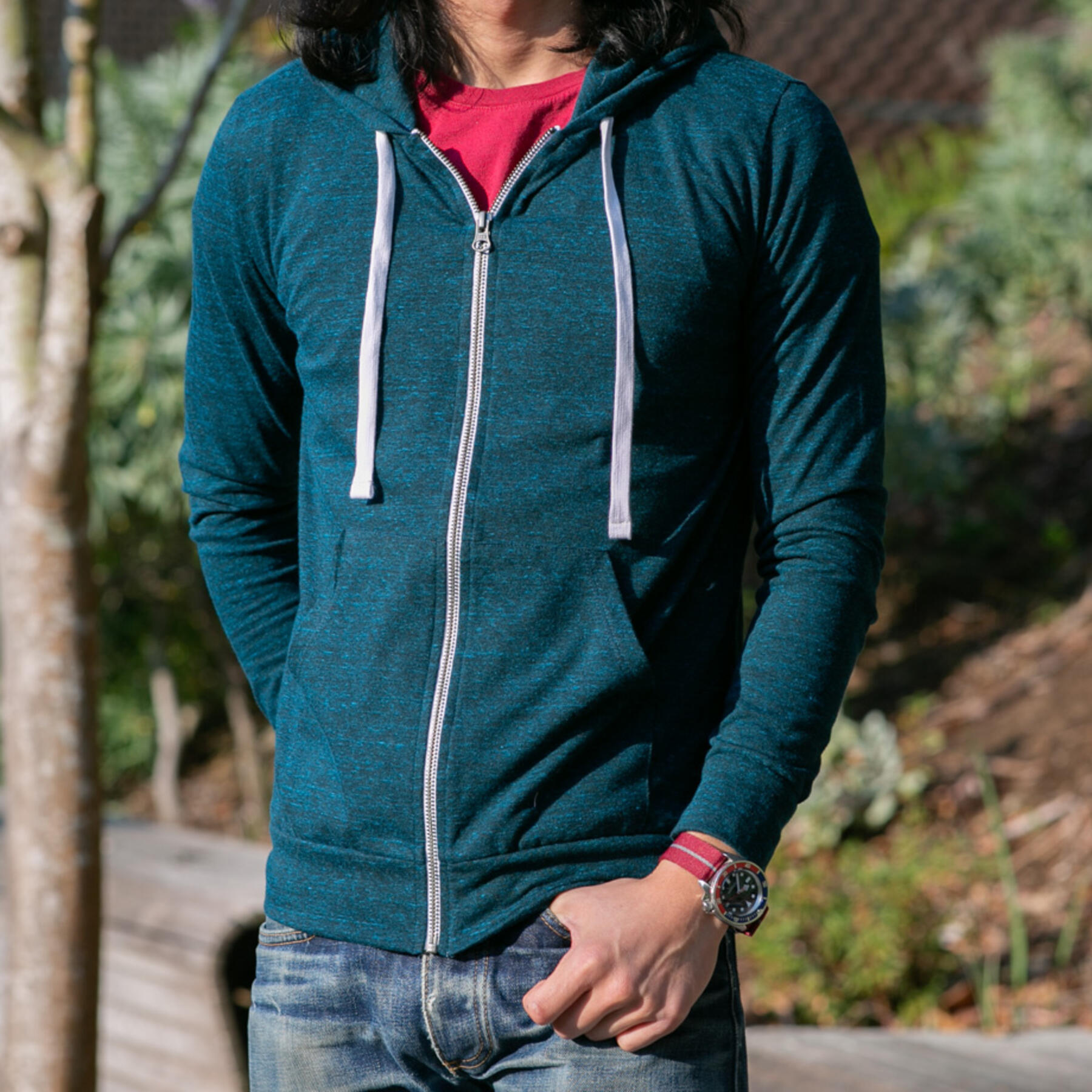 gustin superlight heather zip hoodie - sea blue