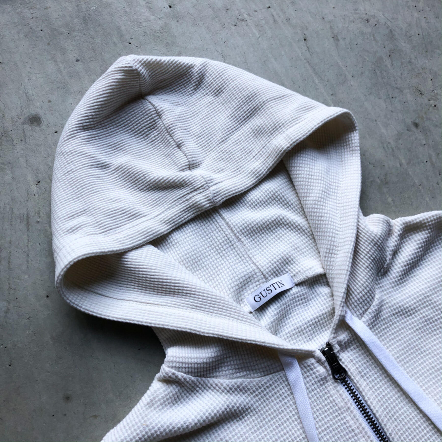 gustin waffle zip hoodie - natural