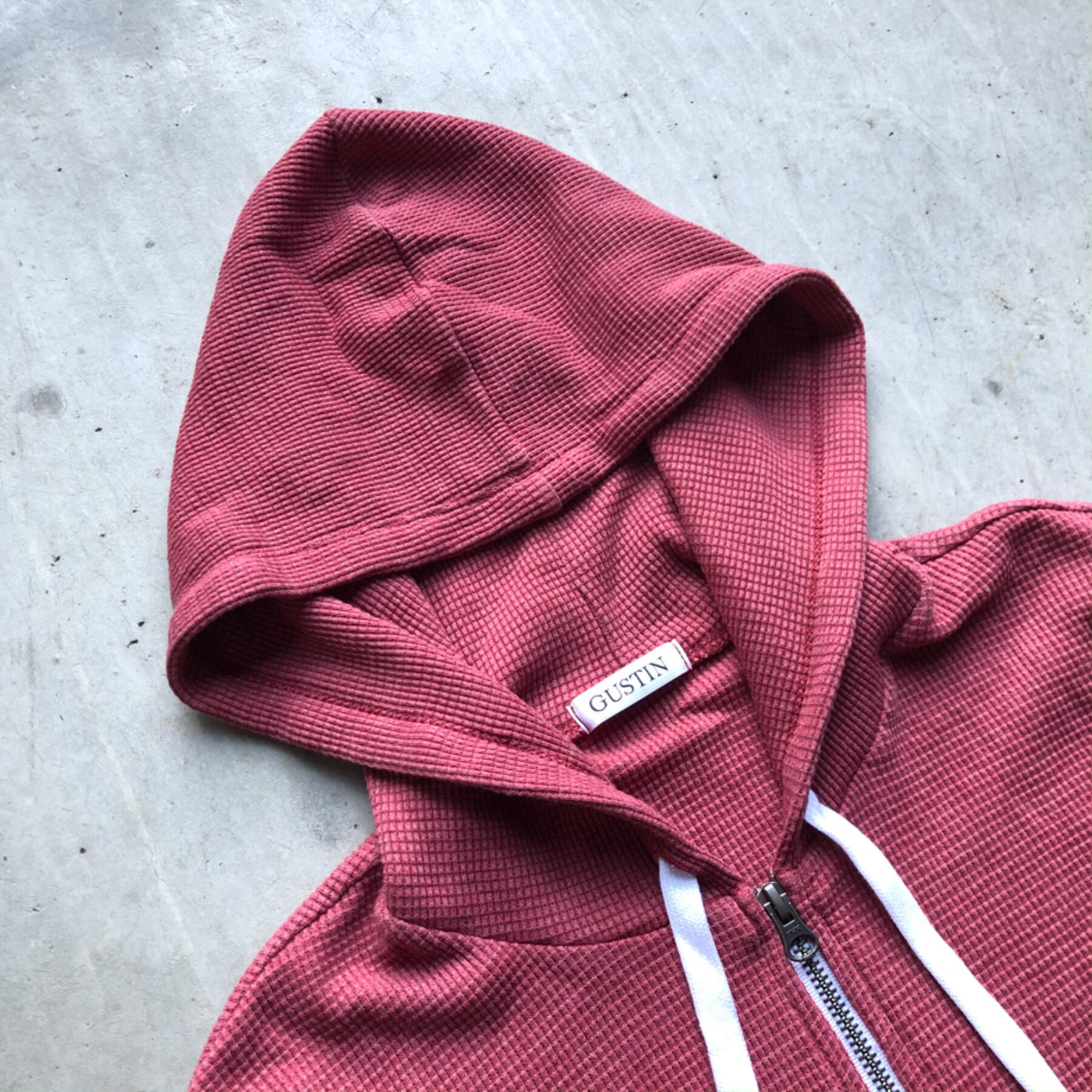 gustin waffle zip hoodie - red