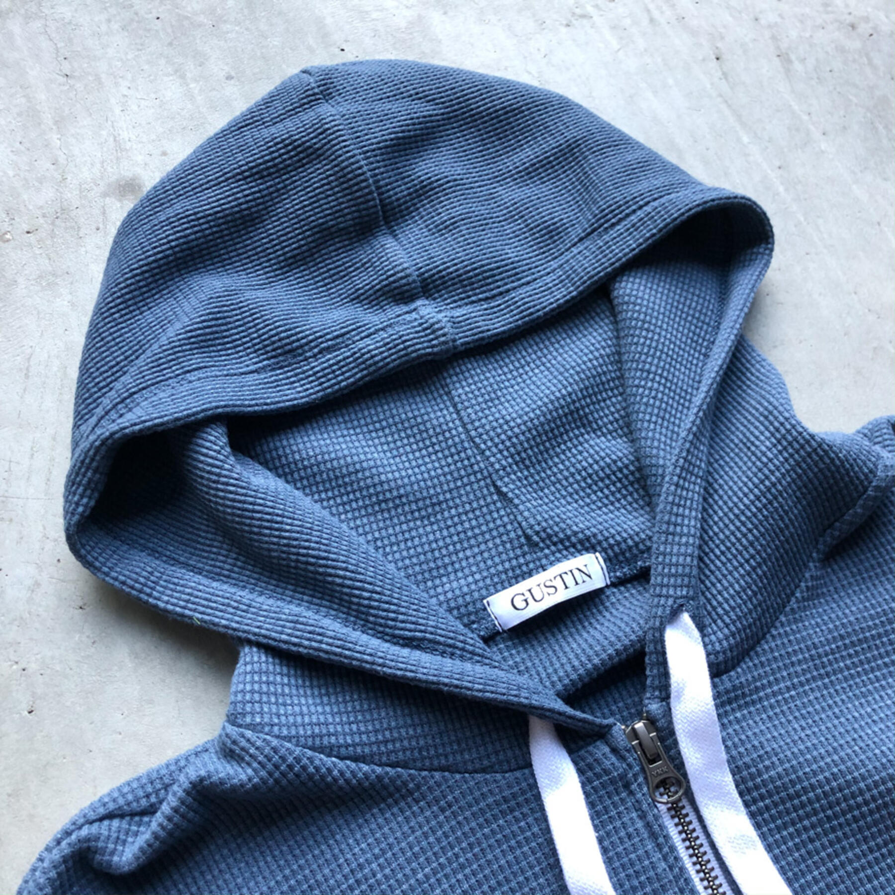 gustin waffle zip hoodie - soft blue
