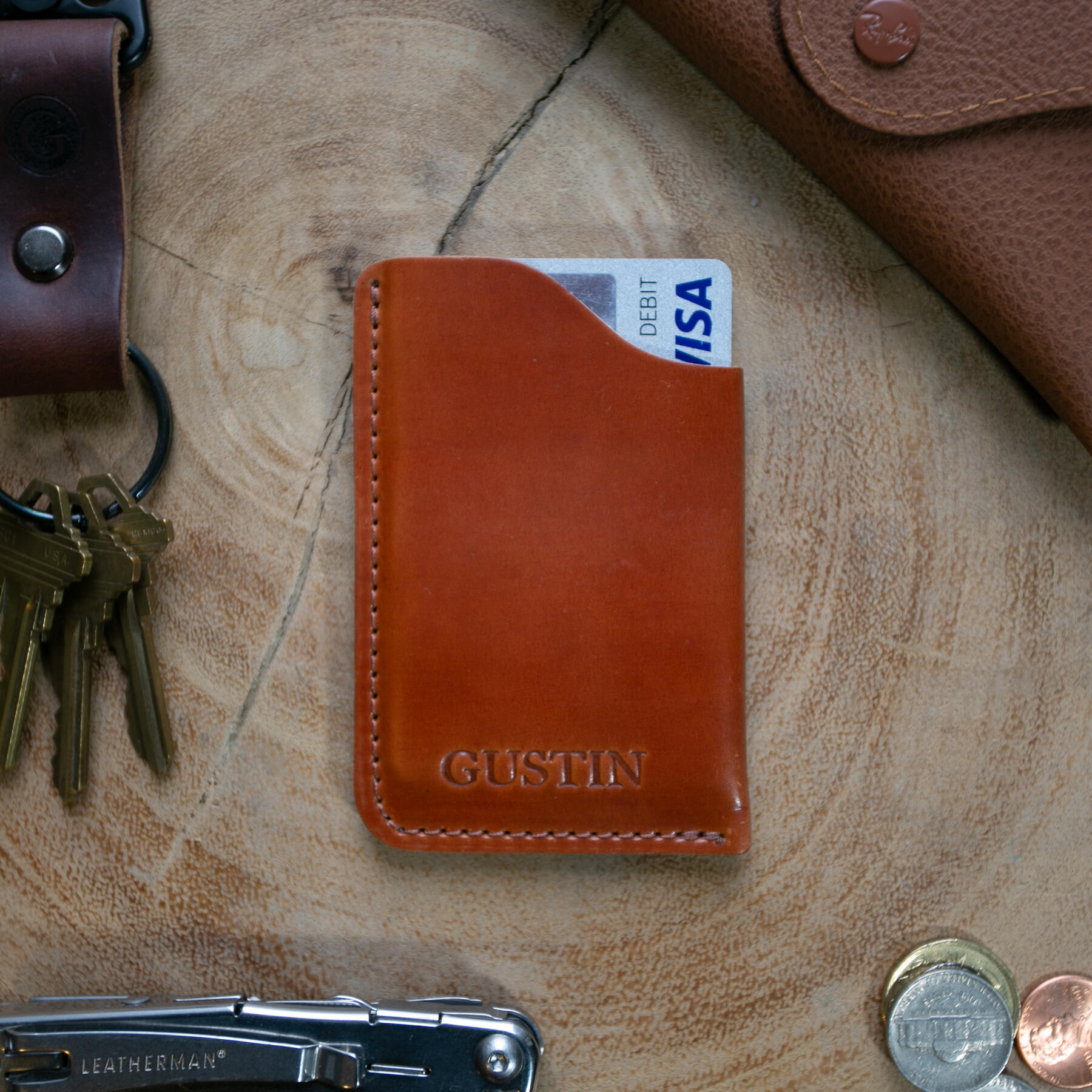 gustin horween shell cordovan corner wallet - amaretto