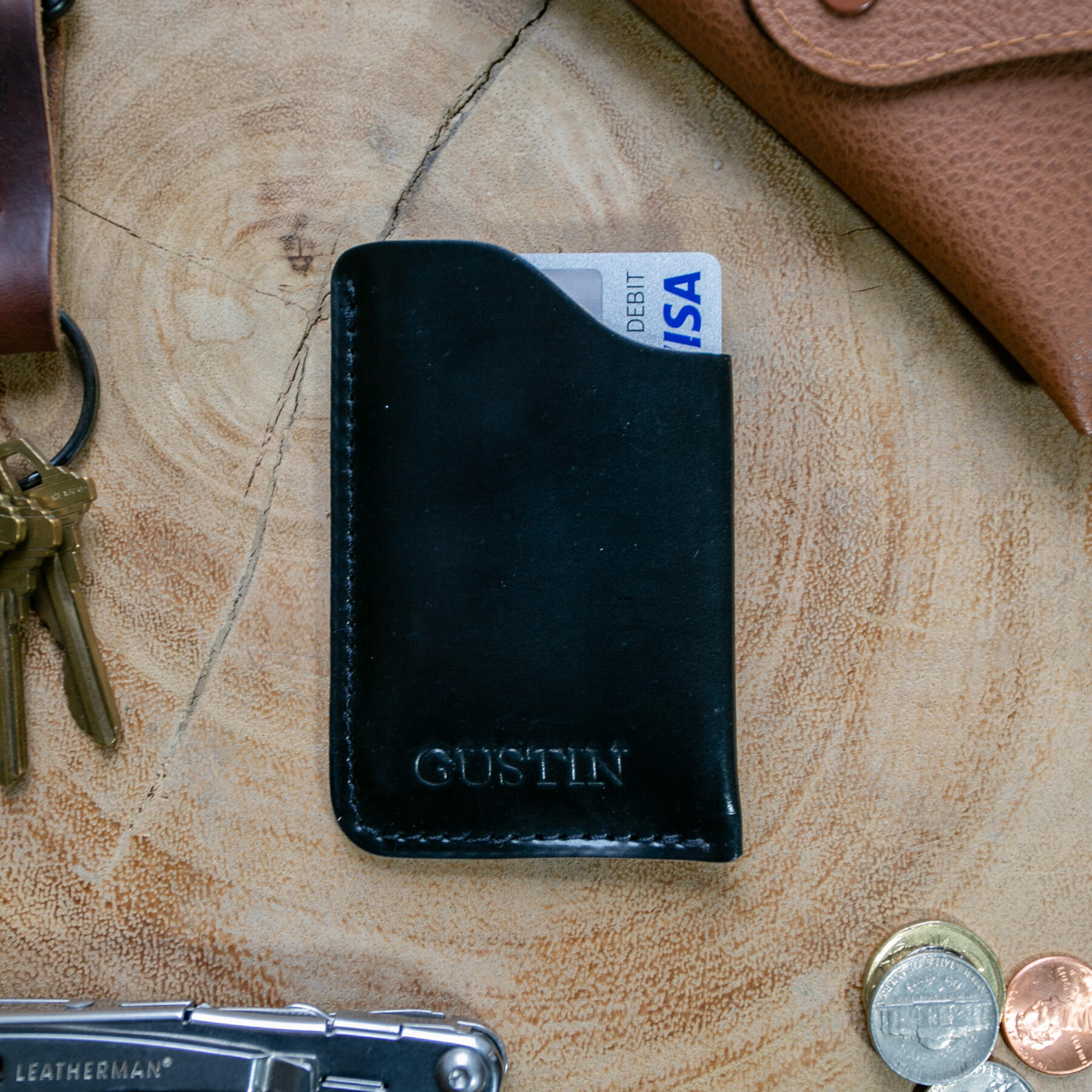 gustin horween shell cordovan corner wallet - black