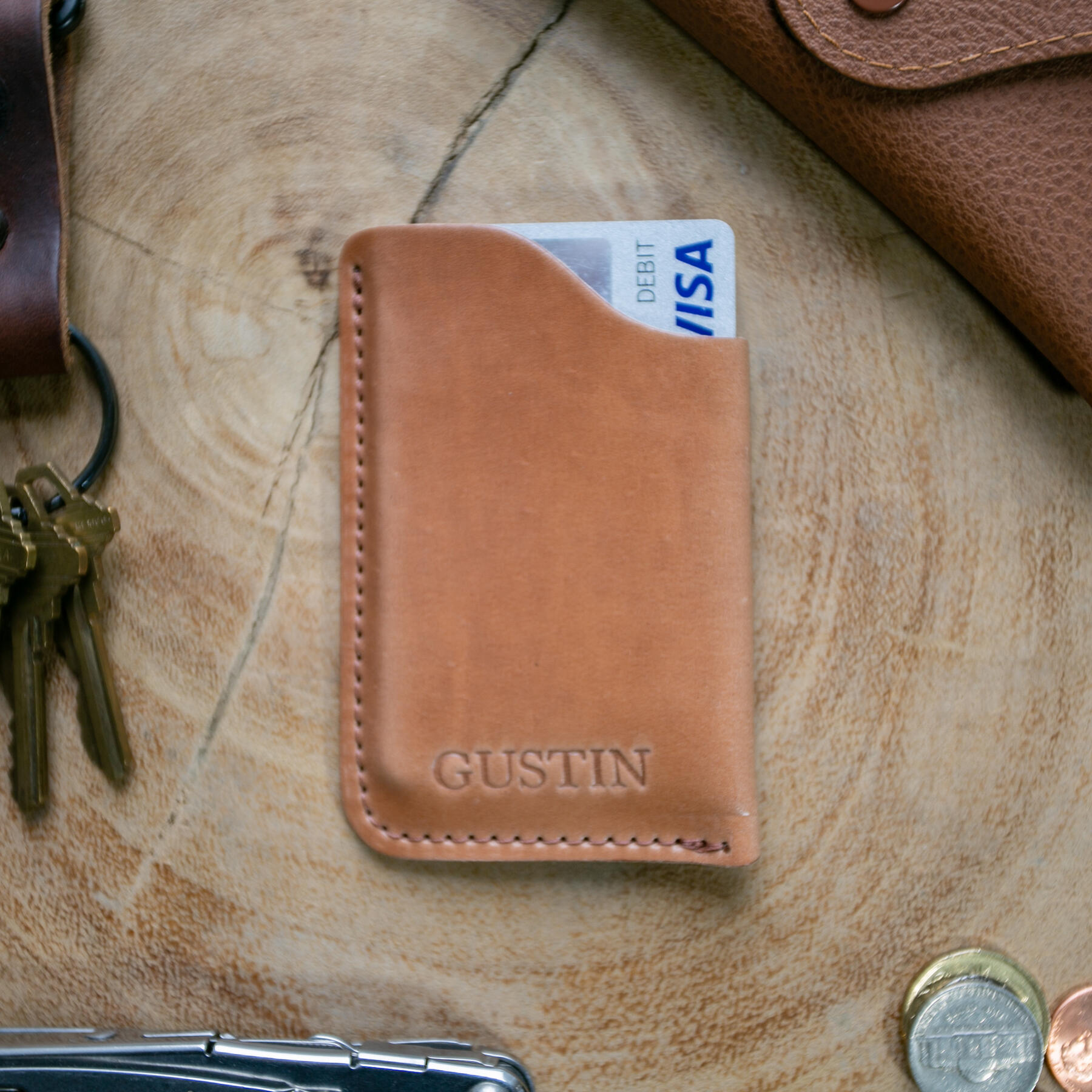 gustin horween shell cordovan corner wallet - natural