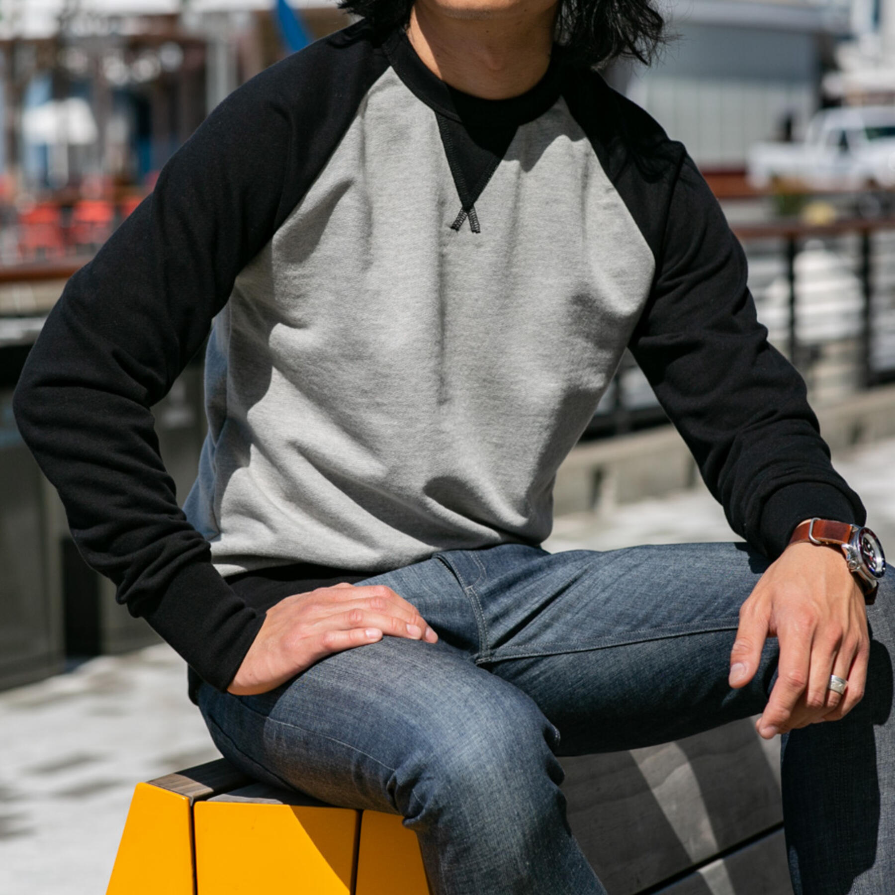 gustin contrast color sweatshirt - heather grey black