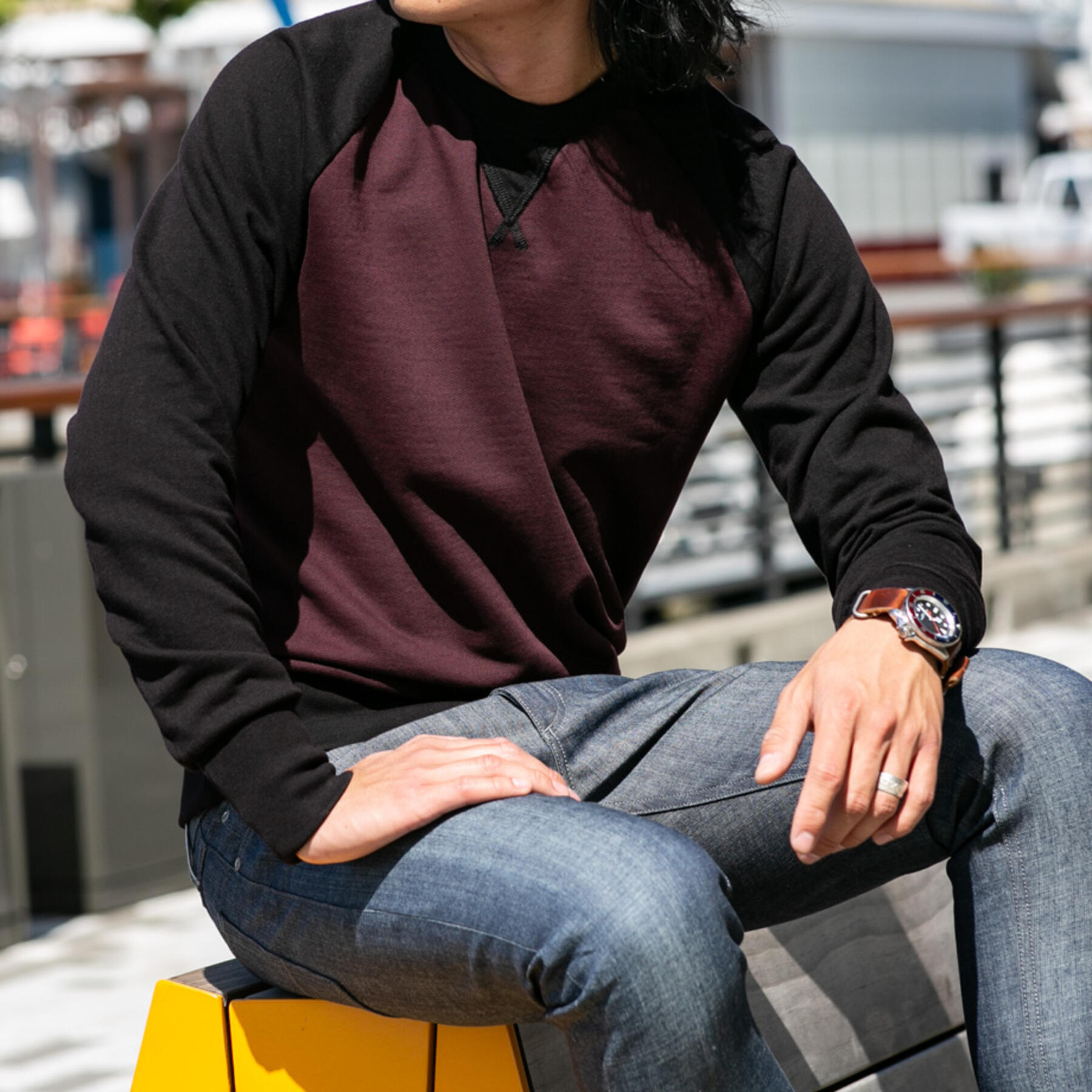 gustin contrast color sweatshirt - crimson black
