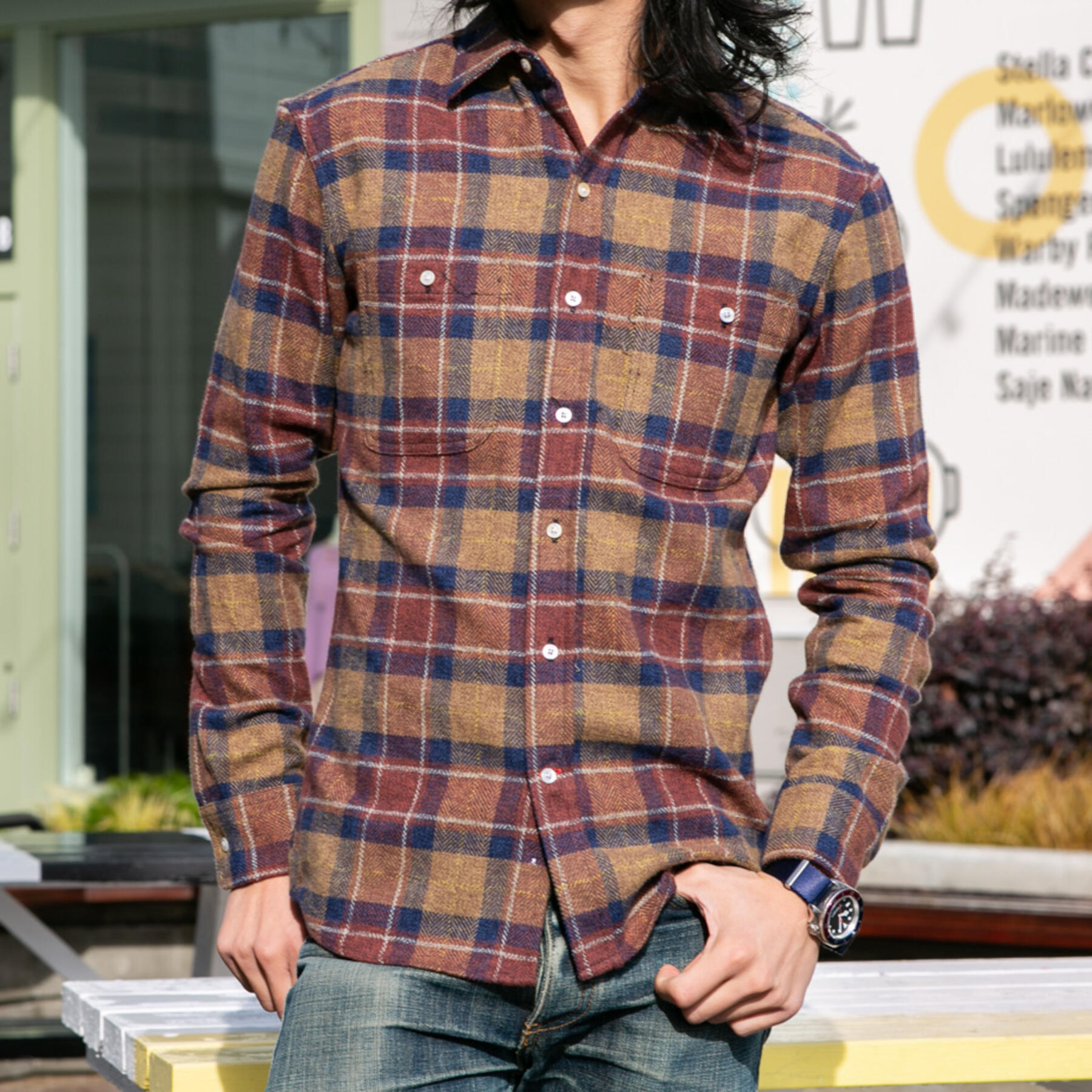 gustin #707 open weave herringbone plaid - rust