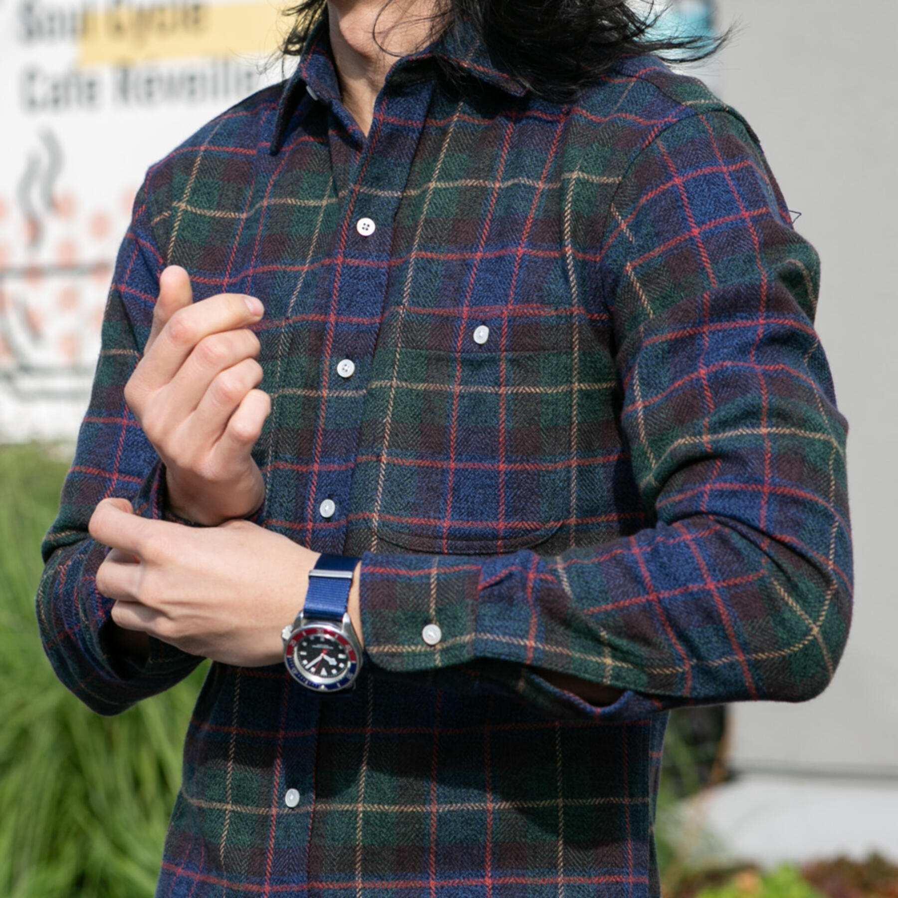 gustin #706 open weave herringbone plaid - hunter