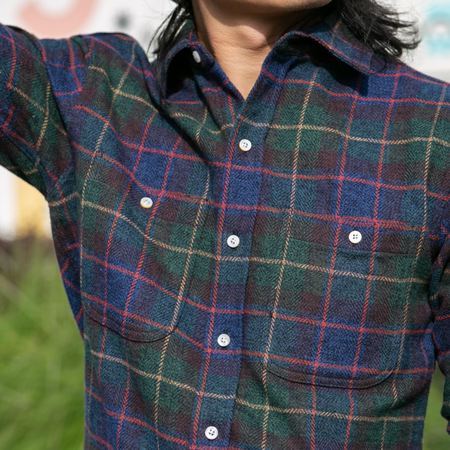 gustin #706 open weave herringbone plaid - hunter