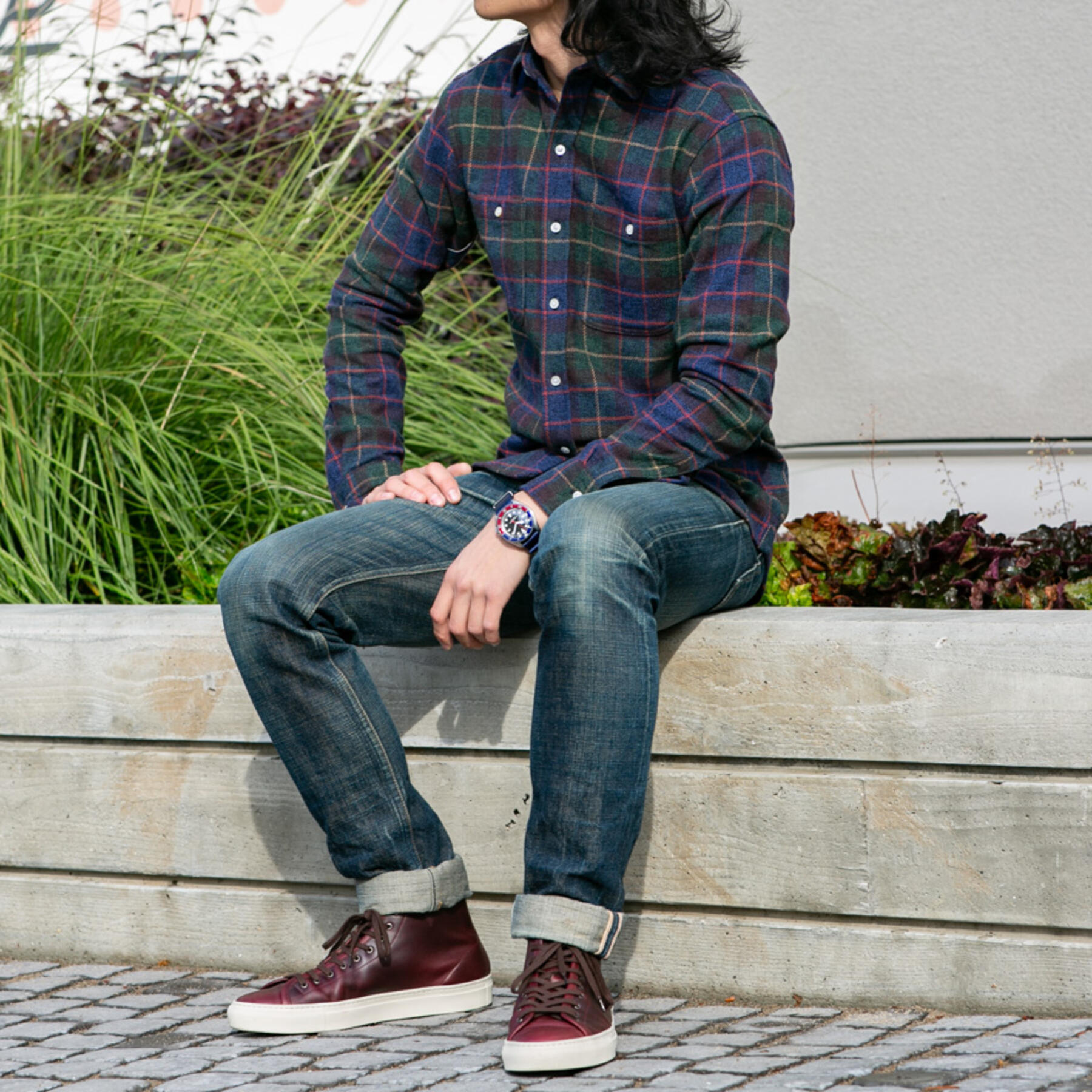 gustin #706 open weave herringbone plaid - hunter