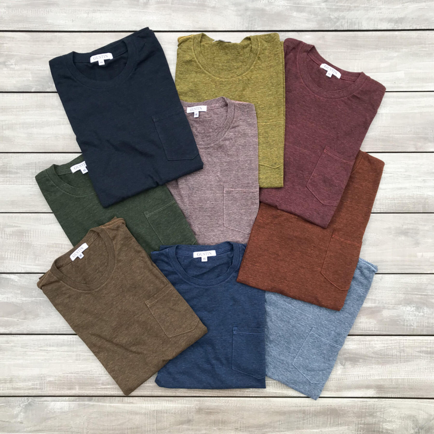 gustin heather pocket t-shirt 9 pack (blues, rust, forest)