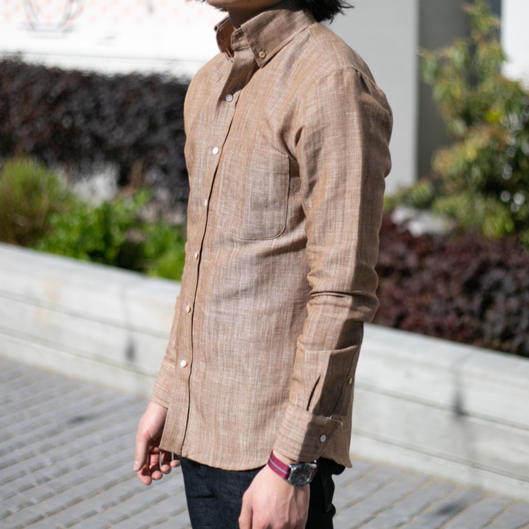 gustin #719 persimmon dye hemp selvedge chambray