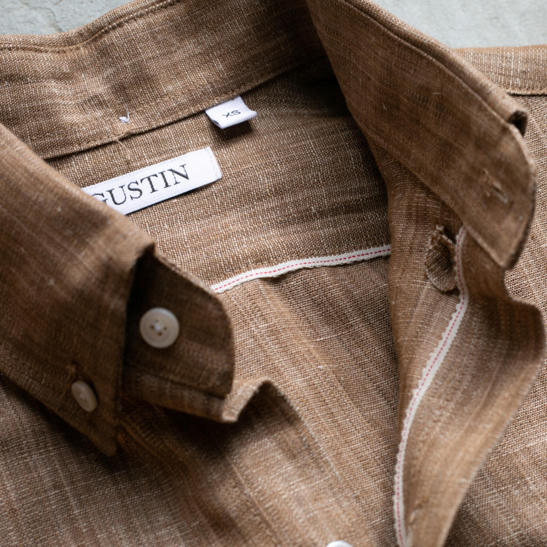 gustin #719 persimmon dye hemp selvedge chambray