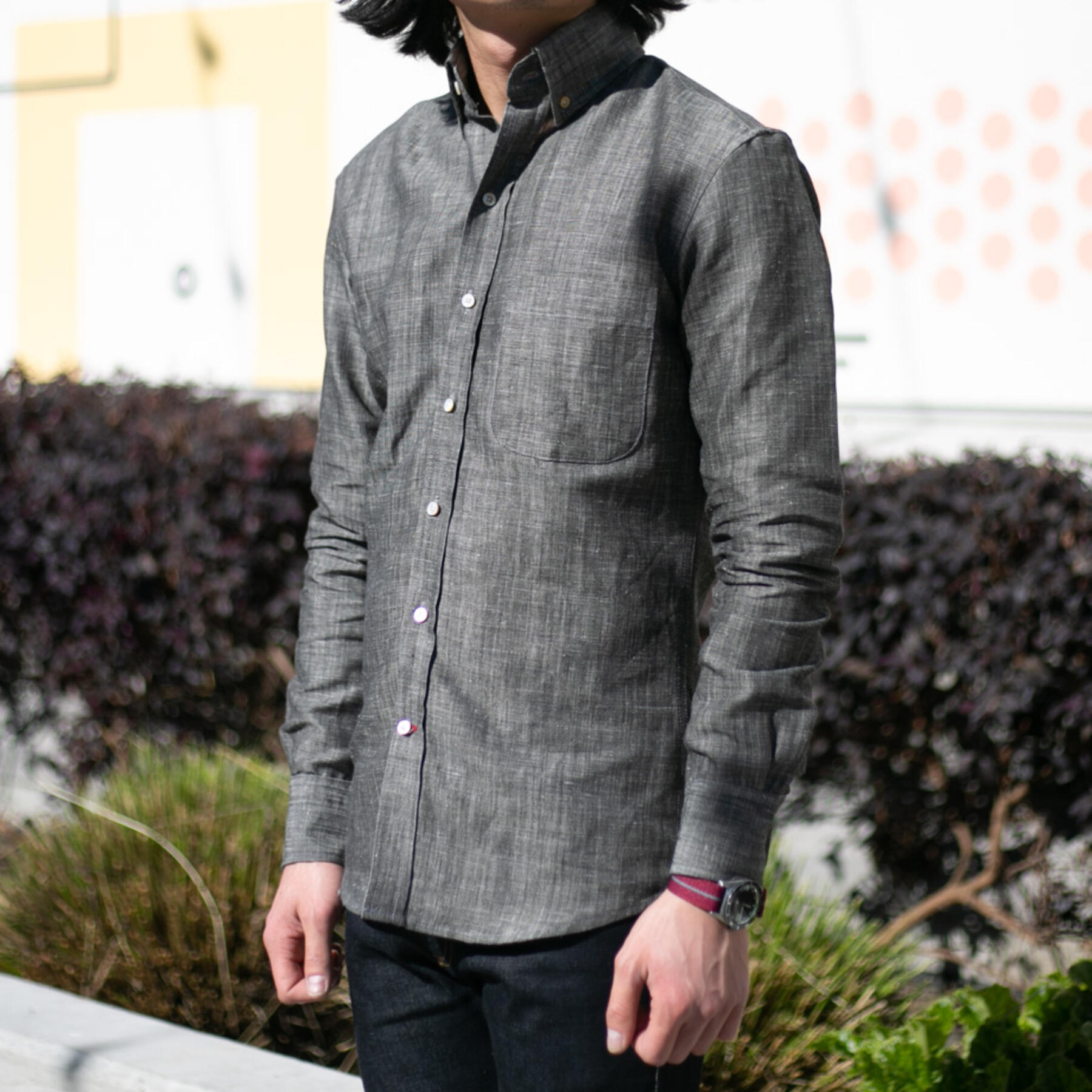 gustin #720 charcoal dye hemp selvedge chambray