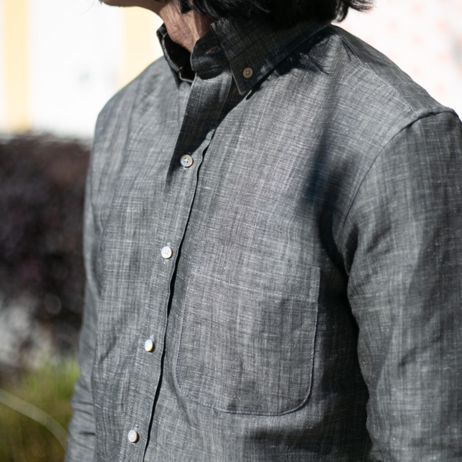 gustin #720 charcoal dye hemp selvedge chambray