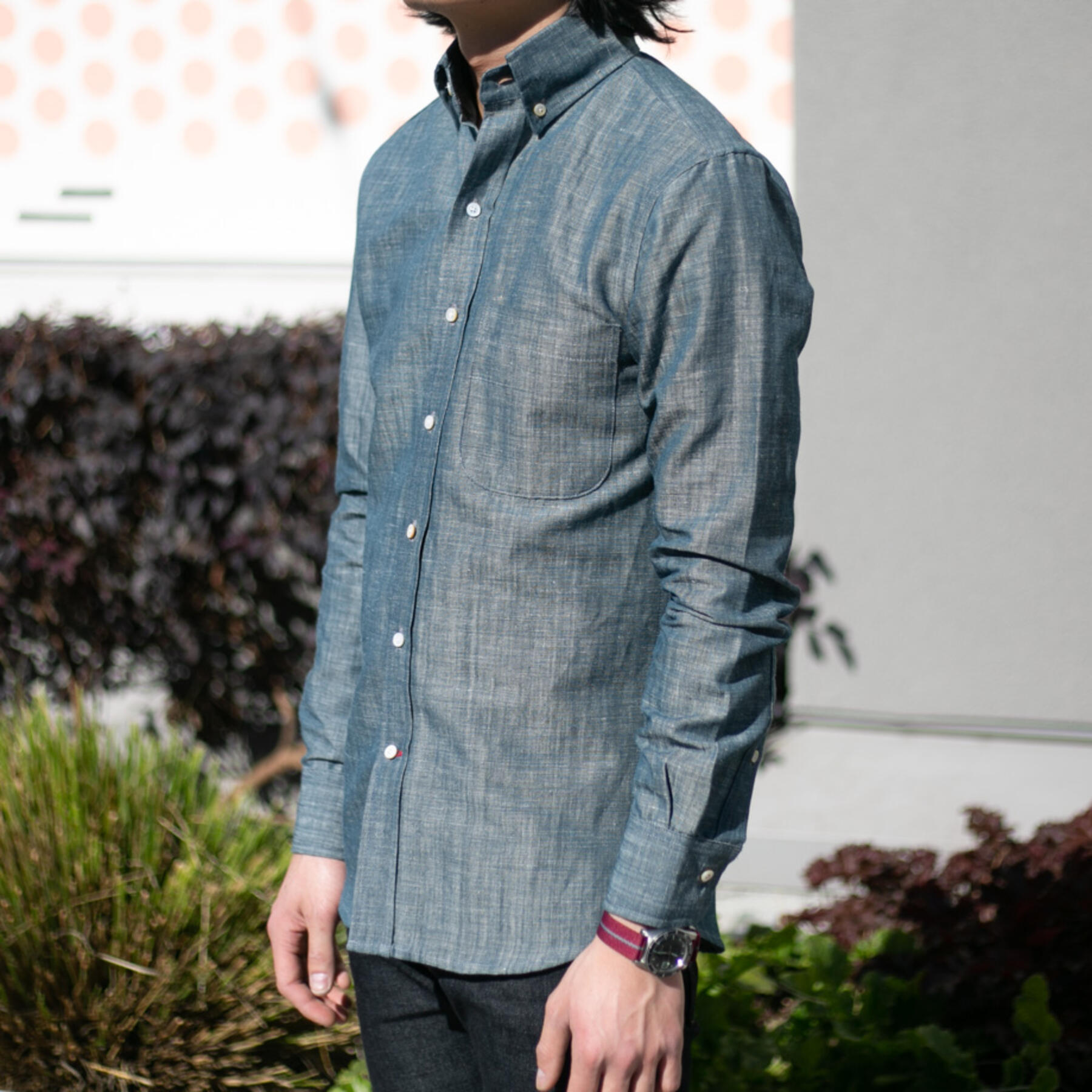 gustin #721 plant dye indigo hemp selvedge chambray