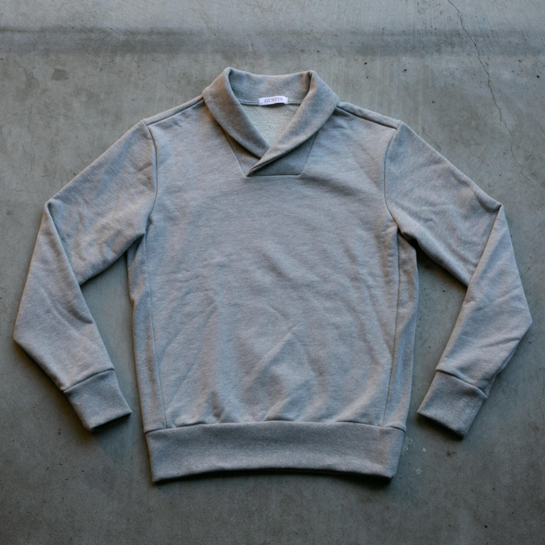 gustin shawl collar french terry - heather grey